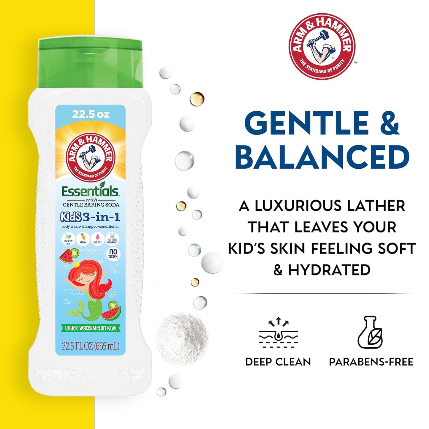 Arm & Hammer 6 Pack Essentials Kids Body Wash - 3-in-1 Watermelon Kiwi 22.5oz - Non Toxic Kids Shampoo and Body Wash And Conditioner