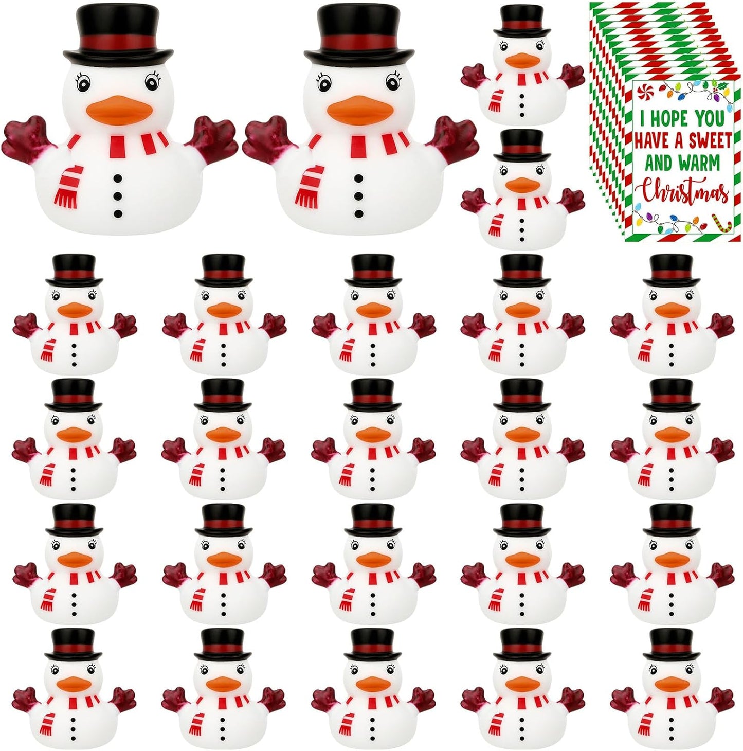 Yaomiao 24 Pcs Christmas Rubber Ducks Bulk Rubber Ducks Bath Toys Christmas Stocking Stuffers Snowman Decorations with Card Xmas Duck Gifts for Xmas Party Favors