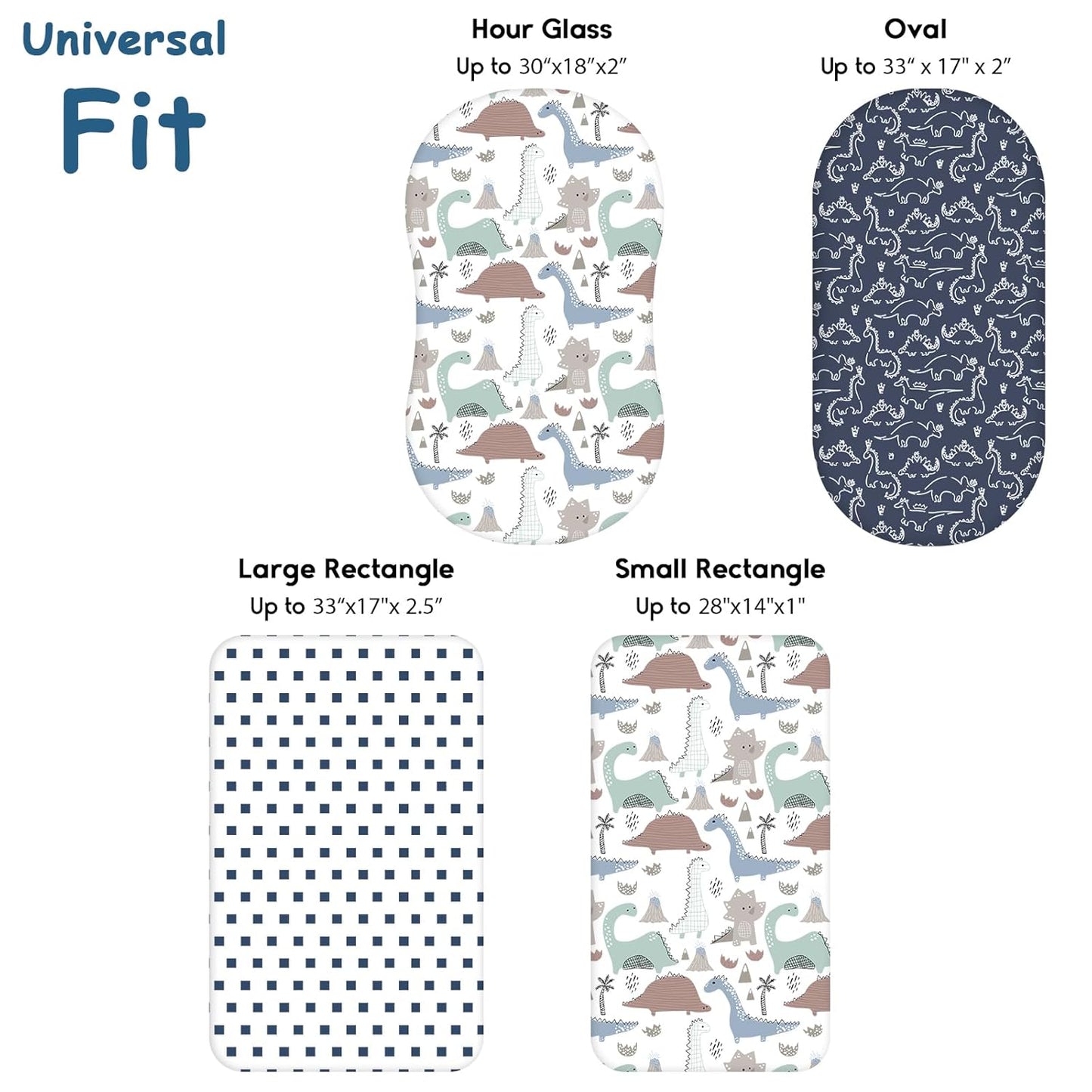 Yoofoss Bassinet Sheets for Baby,3-Pack Fitted Bassinet Sheets Set Compatible with Halo Bassinest Swivel Sleeper,Baby Delight,Angelbliss,Soft Breathable Bassinet Mattress Sheets (Dark Blue+Dinosaurs)