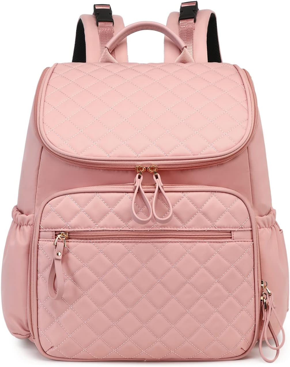 Large Capacity Diaper Bag Backpack with Stroller Buckle, Water-Resistant Travel Baby Bag with Insulated Pockets (Classic, Pink)