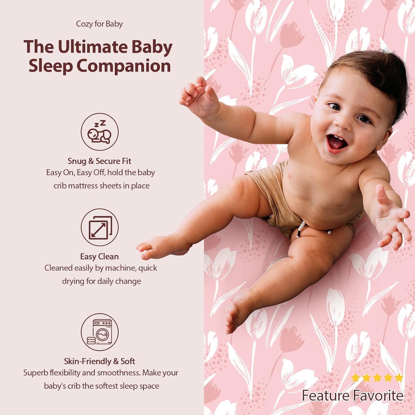 Baby Bassinet Sheets Girl Boy, Fitted Bassinet Sheet Set 3 Pack Bassinet Mattress Sheets Universal Fit for Rectangle, Round, Oval, Hourglass Mattress, Soft Breathable Pink Flowers & Leaf