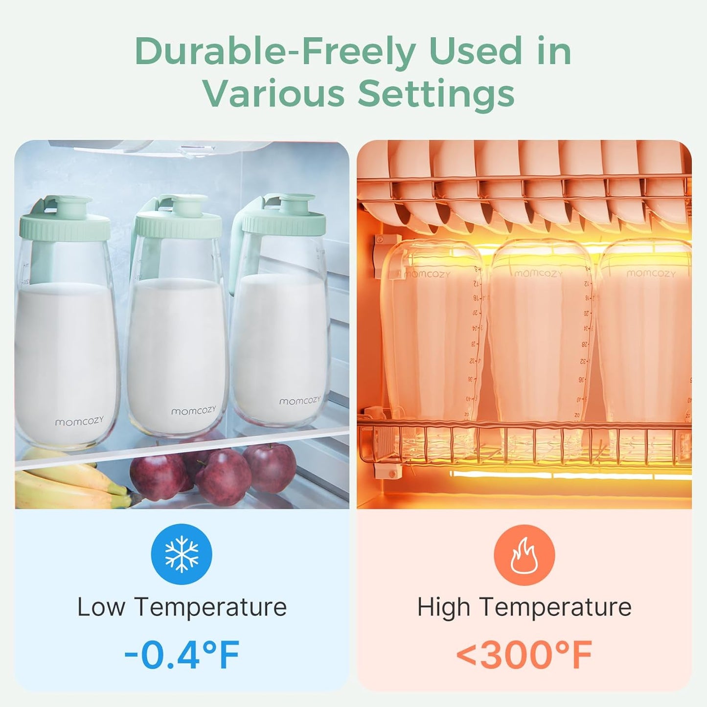 Momcozy Glass Breast Milk Pitcher, Formula Breastmilk Storage Container, Heat & Cold Resistant, No Leak Pitcher for Breastmilk with Wide Mouth, Fast Baby Formula Maker, 48OZ, 1 Count