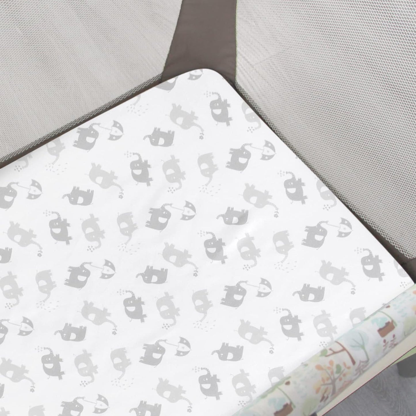 Pack and Play Sheets, 2 Pack Mini Crib Sheets, Stretchy Playard Fitted Sheet, Compatible with Graco Pack n Play, Soft and Breathable Material, Stars & Elephant