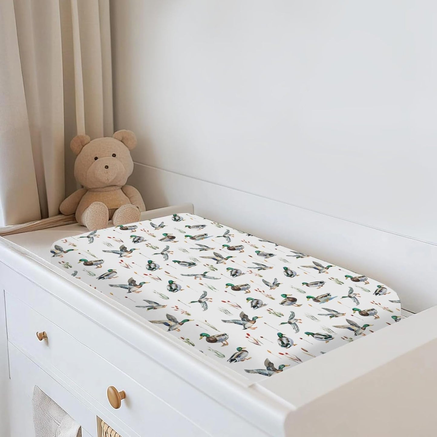 Watercolor Mallard Ducks Changing Pad Covers for Baby Girl Boy Duck Hunting Fitted Change Table Cover Mats Wild Ducks Birds Soft Diaper Changing Table Sheets 32''×16''