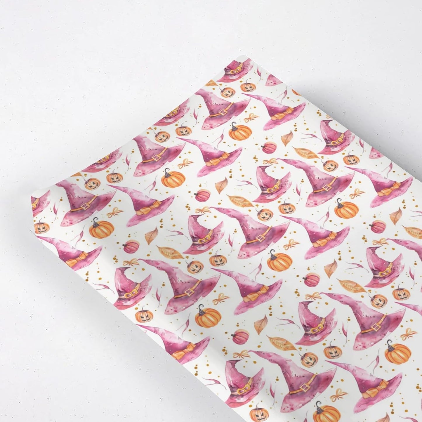 Watercolor Halloween Witch Hats Pumpkin Bows Leaves Pattern Baby Changing Pad Cover, Unisex Fall Winter Holiday Nursery Diaper Changing Table Pad Mat Sheet for Boys Girls-16x32
