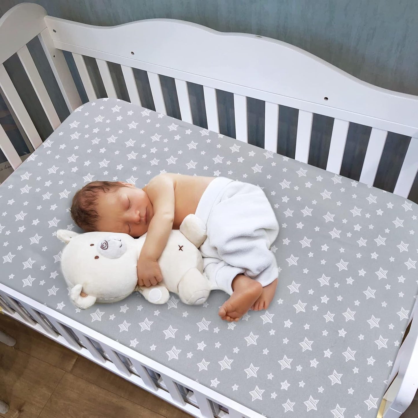 Crib Sheets for Girls 2 Pack, Fitted Crib Sheet for Standard Size Crib and Toddler Mattresses, Soft and Breathable Material, Grey & Pink