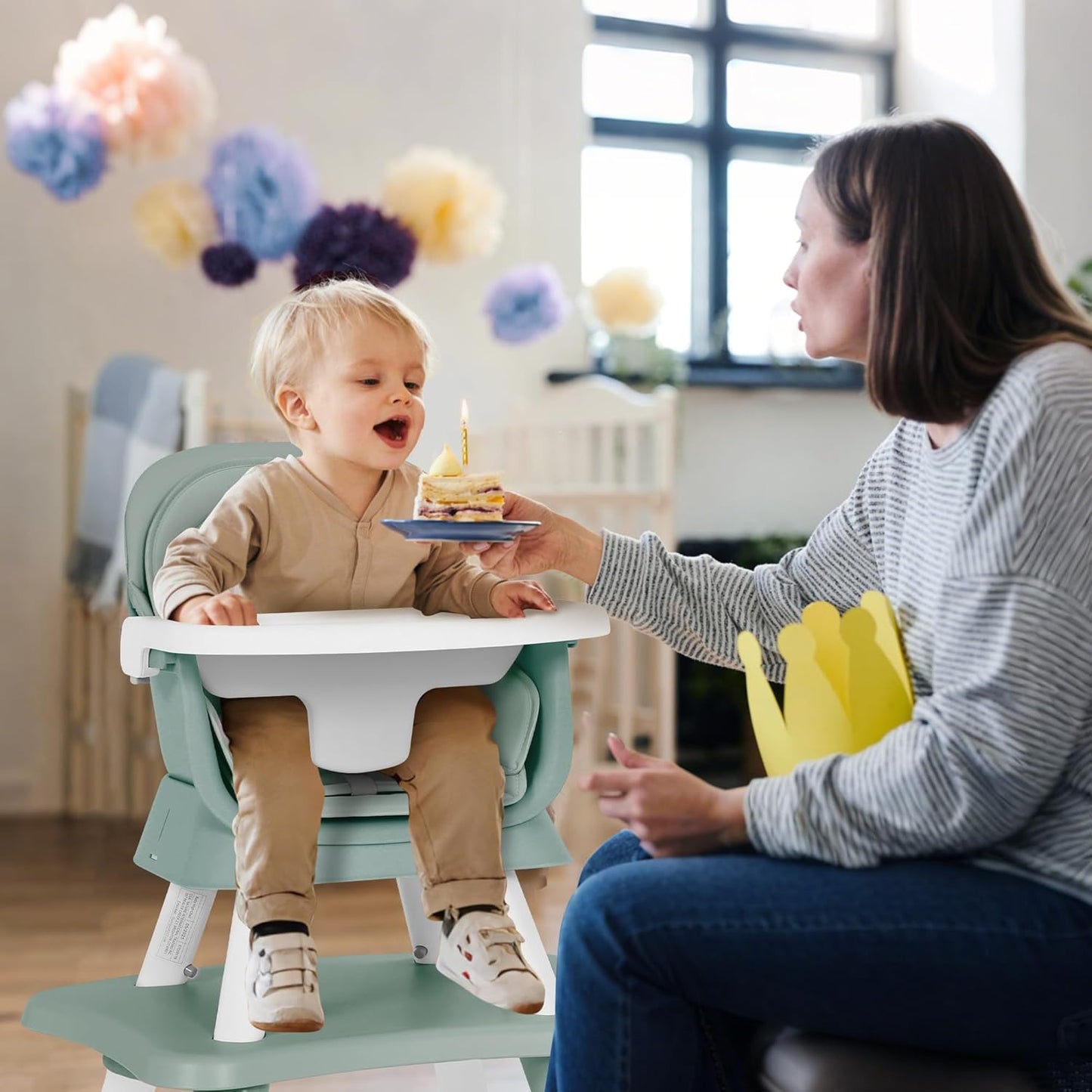 8 in 1 Baby Highchair, Convertible High Chair for Babies and Toddlers, Booster Seat w/5-Point Safety Belt, Toddler Building Block Table, Dishwasher Safe Tray, No Tool Install, Green
