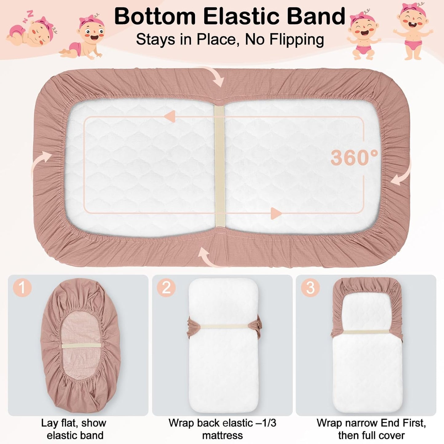 Baby Bassinet Sheets TPU Waterproof 2 Pack Soft Muslin Bedside Bassinet Mattress Sheets with Bottom Elastic Band for Baby Boy Girls Unisex Fit Hourglass Oval and Rectangle, Brown Flowers