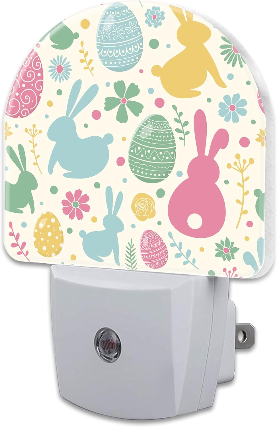 Easter Bunnies and Eggs Night Light, Colorful Rabbits and Flowers Dusk to Dawn Night Light Plug in,0.5w Energy Saving Sleep Friendly NightLight for Kids Boys Girls Home Decor