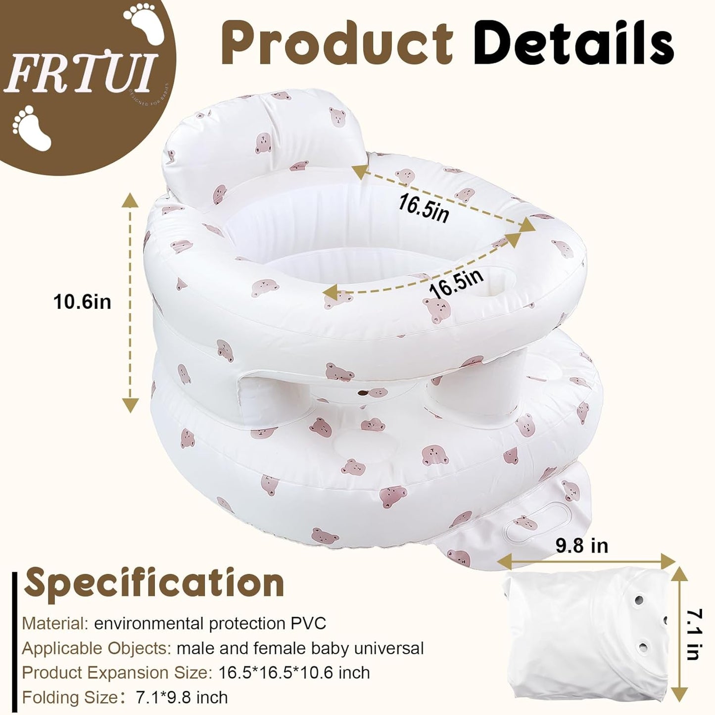 Inflatable Baby Seat for 3-36 Months Babies, Blow up Baby Chair with Built-in Air Pump, PVC Material, Full Enclosure Protection, Outdoor Travel Inflatable Chair for Infant