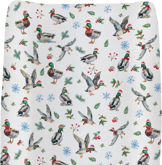 Christmas Mallard Ducks Changing Pad Covers for Baby Girl Boy Wild Ducks Cherry Fir Leaves Fitted Change Table Cover Mats Winter Hunting Duck Soft Diaper Changing Table Sheets 32''×16''