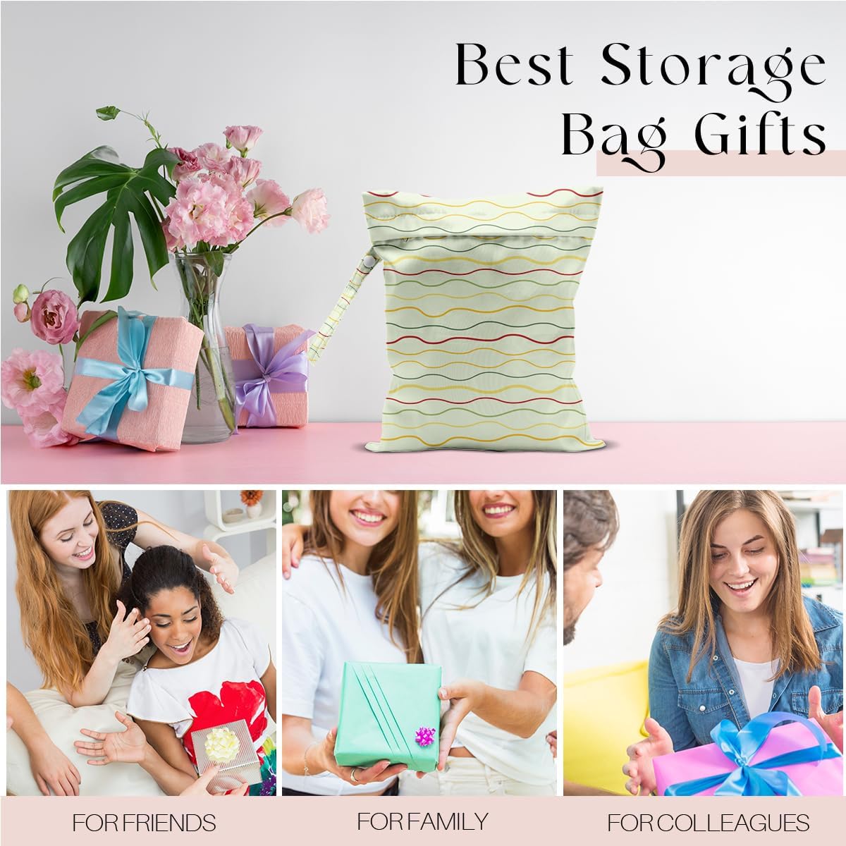 Wet Bag for Swimsuit, Beach Travel Essentials Wet Dry Bag, for Sunscreen Toiletry Dirty Clothes Yoga Gym Diaper, Friends Summer Beach Vacation Gifts. Colorful wavy stripes