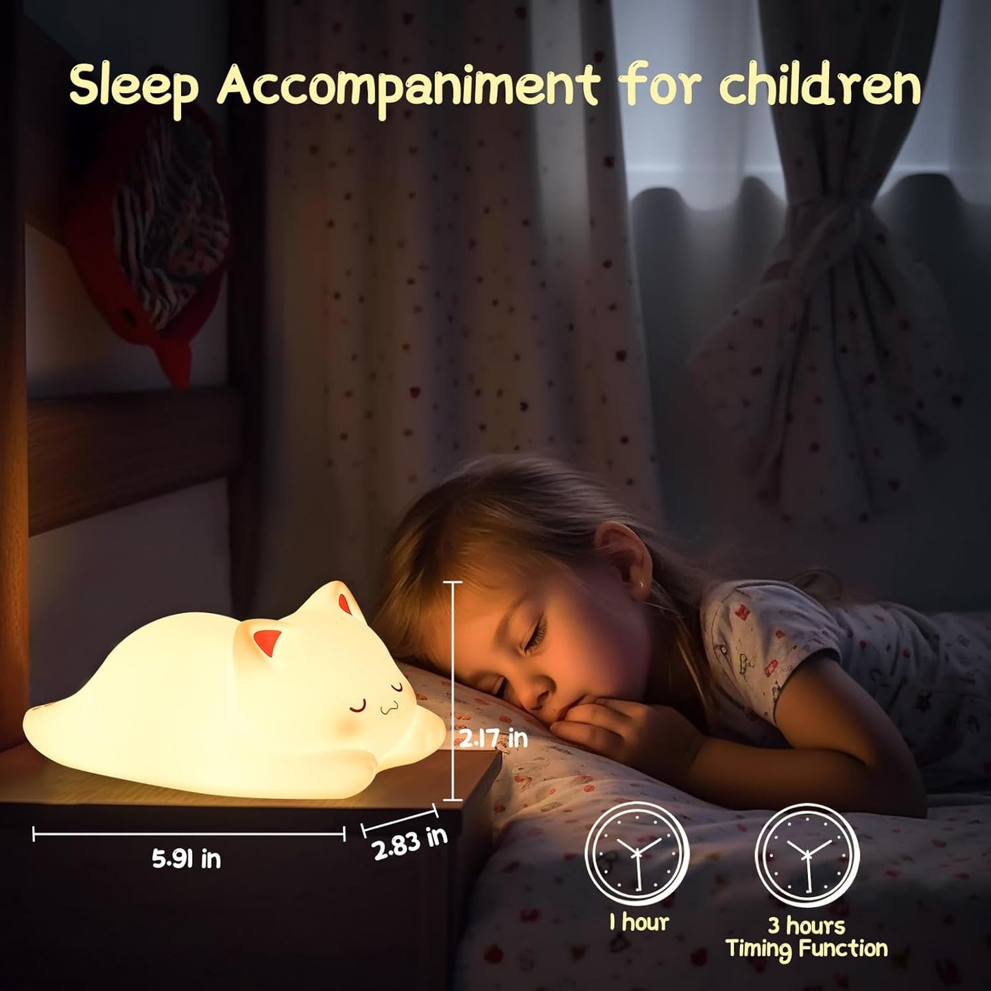 ZKLiLi Night Light for Kids Lamp,16 Colors Cute Cat Lamp, Dimmable Baby Night Lights for Nursery Toddler,Silicone Rechargeable Nightlight for Kids Room, Kawaii Room Decor Cat Decor Gifts for Girls
