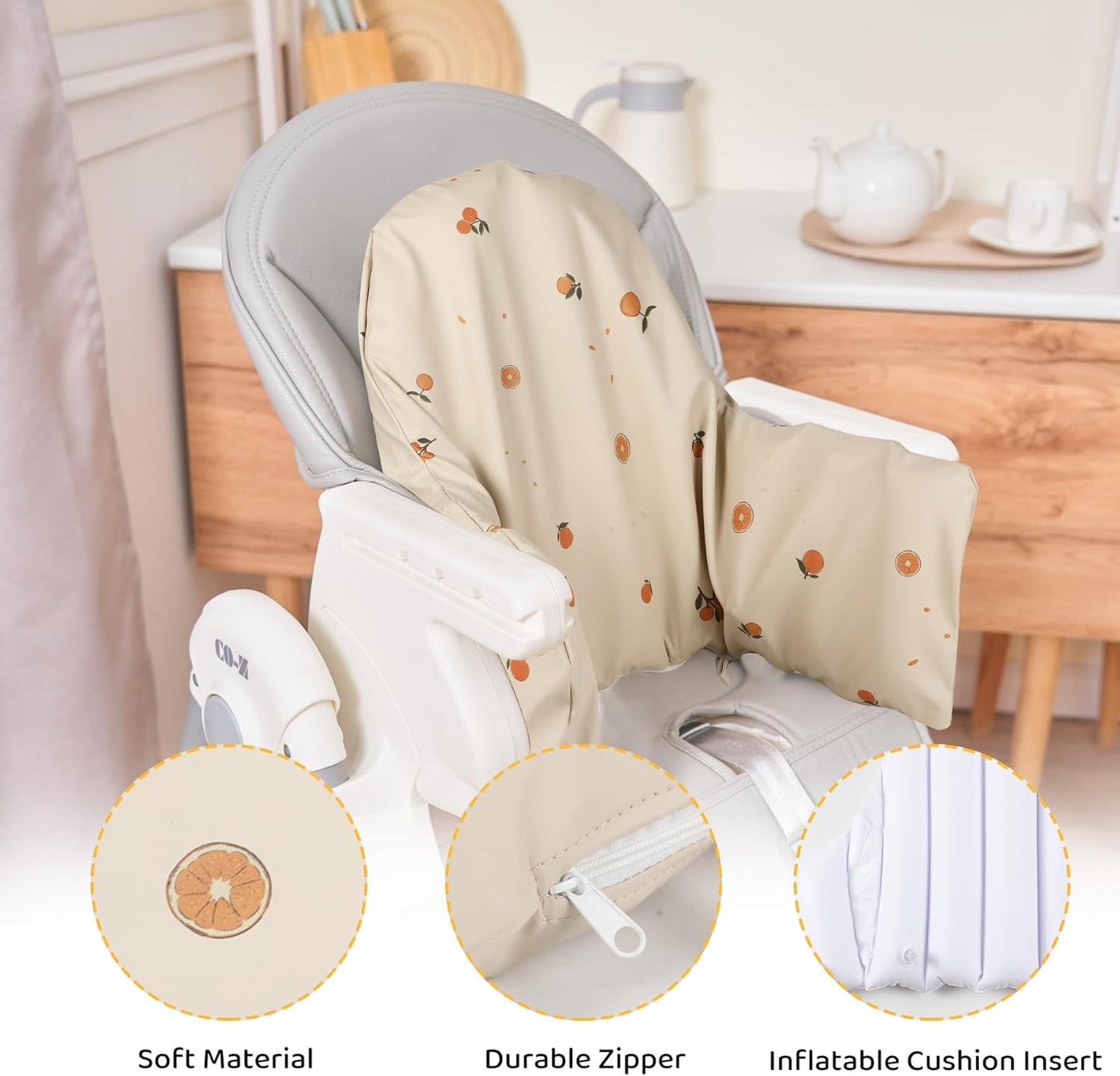 High Chair Cushion with Cover Pad for IKEA Antilop Babies Toddlers Inflatable & Reversible Built-in Inflatable Cushion