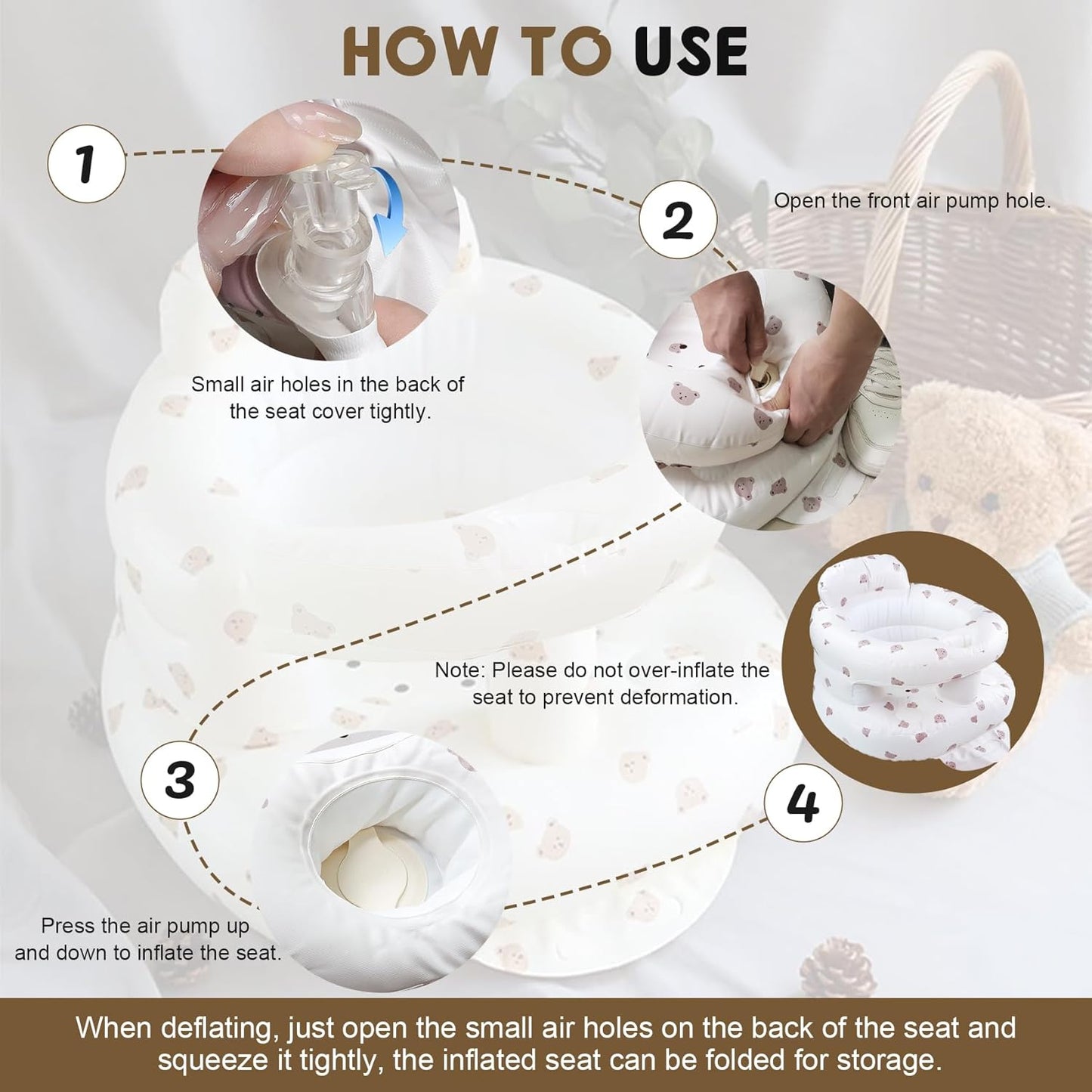 Inflatable Baby Seat for 3-36 Months Babies, Blow up Baby Chair with Built-in Air Pump, PVC Material, Full Enclosure Protection, Outdoor Travel Inflatable Chair for Infant