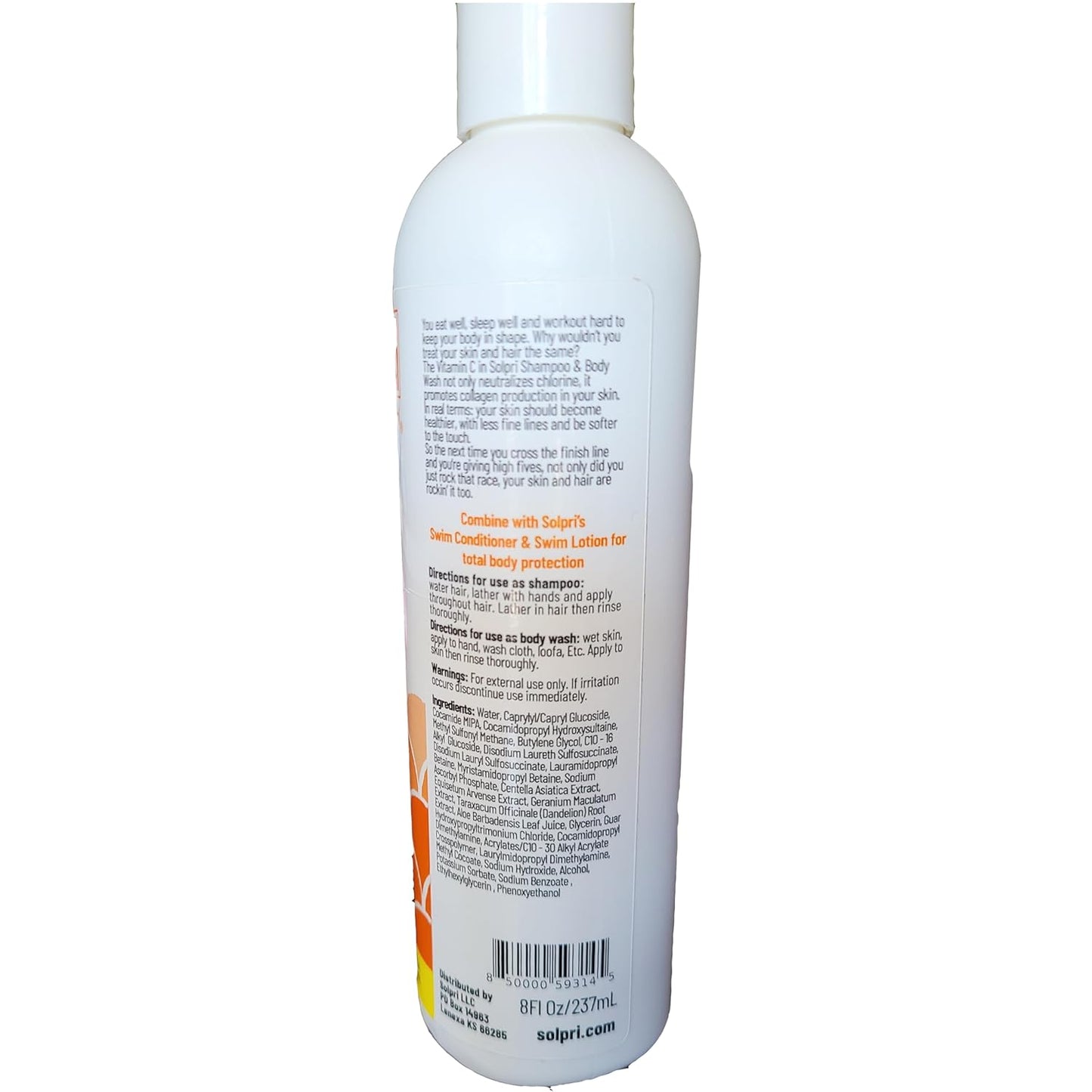 Swimmers Chlorine Swim Shampoo and Body Wash for Kids & Adults - Unscented with Vitamin C, Sulfate Free 8 Fl Oz