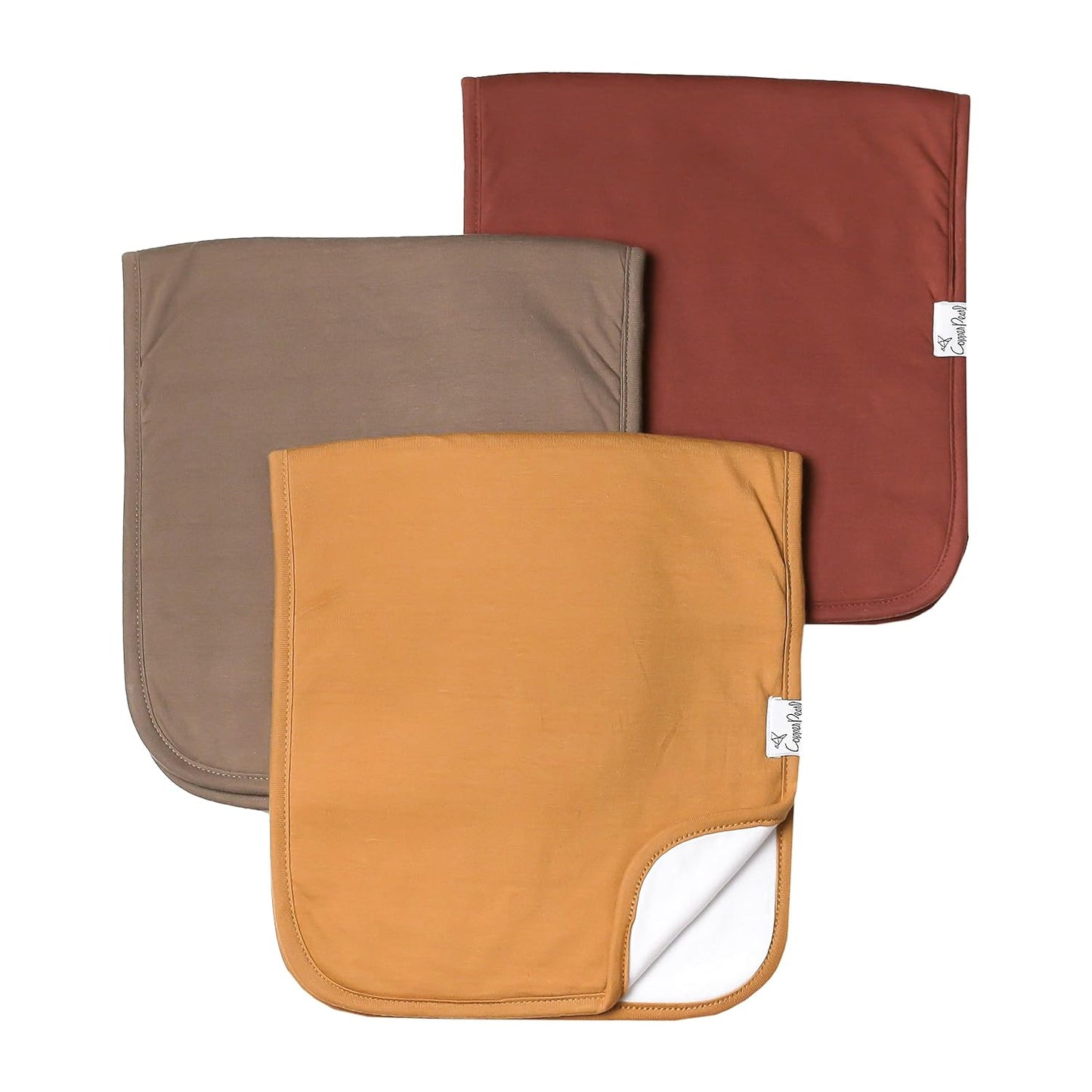 Copper Pearl Premium Baby Burp Cloths - 3-Pack Large Cotton Burp Cloths, Extra Soft Spit Up Rags with 3 Absorbent Layers, Perfect for Baby Boy and Baby Girl Gifts (21" x 10" Size, Dune Set)