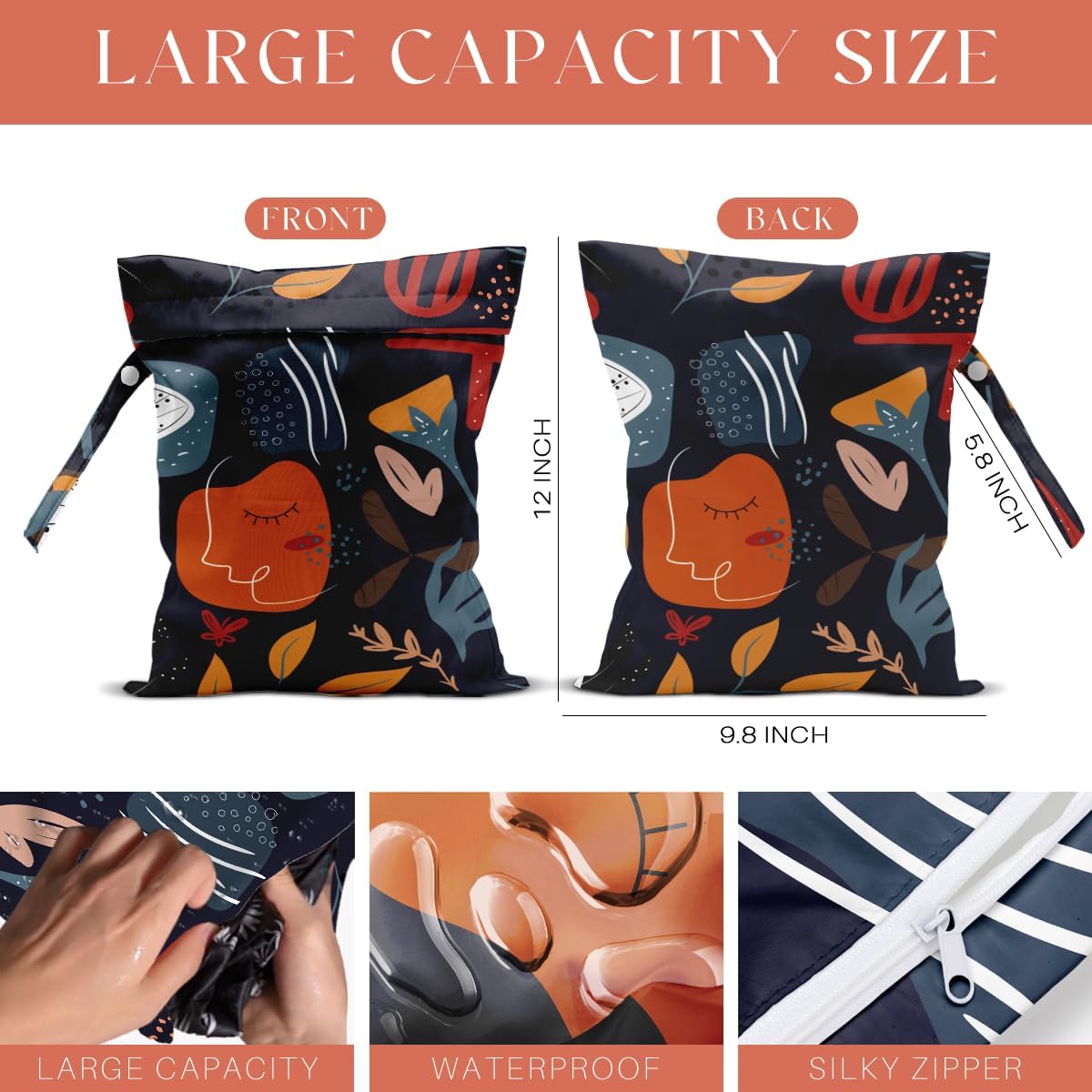 4 Pack Modern Abstract Painting Boho Wet Bag Waterproof Washable Reusable Wet Dry Bag for Swimsuit Dirty Clothes Diaper Travel Beach Pool Gym Birthday Toiletries Beach Essentials，Minimalist Drawings