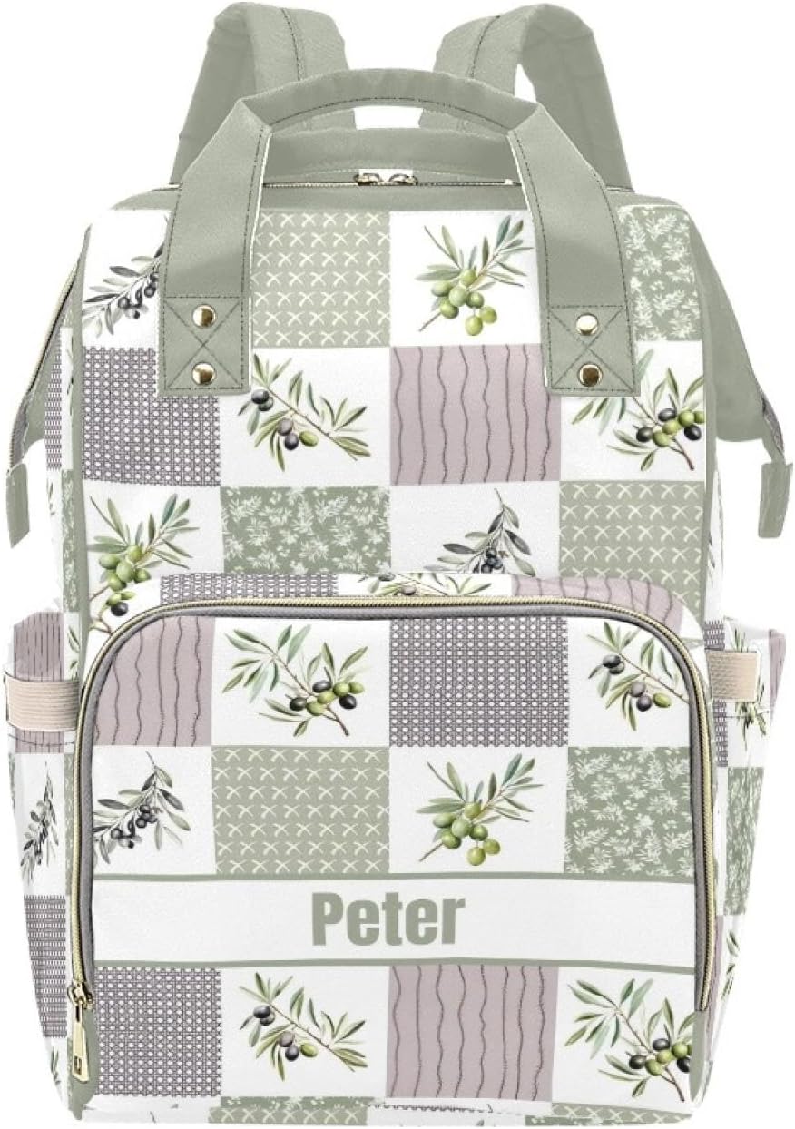 Personalized Olive Diaper Bag with Name – Custom Baby Bag, Nursing Tote Backpack for Mom, Custom Name Mommy Daypack, Shower Gift for Baby