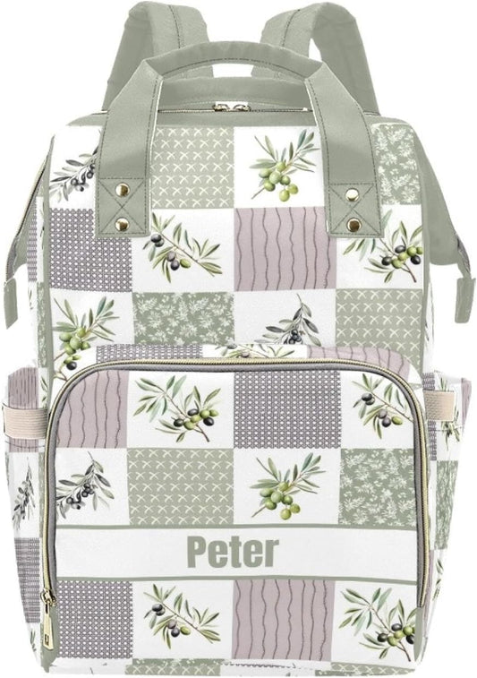 Personalized Olive Diaper Bag with Name – Custom Baby Bag, Nursing Tote Backpack for Mom, Custom Name Mommy Daypack, Shower Gift for Baby