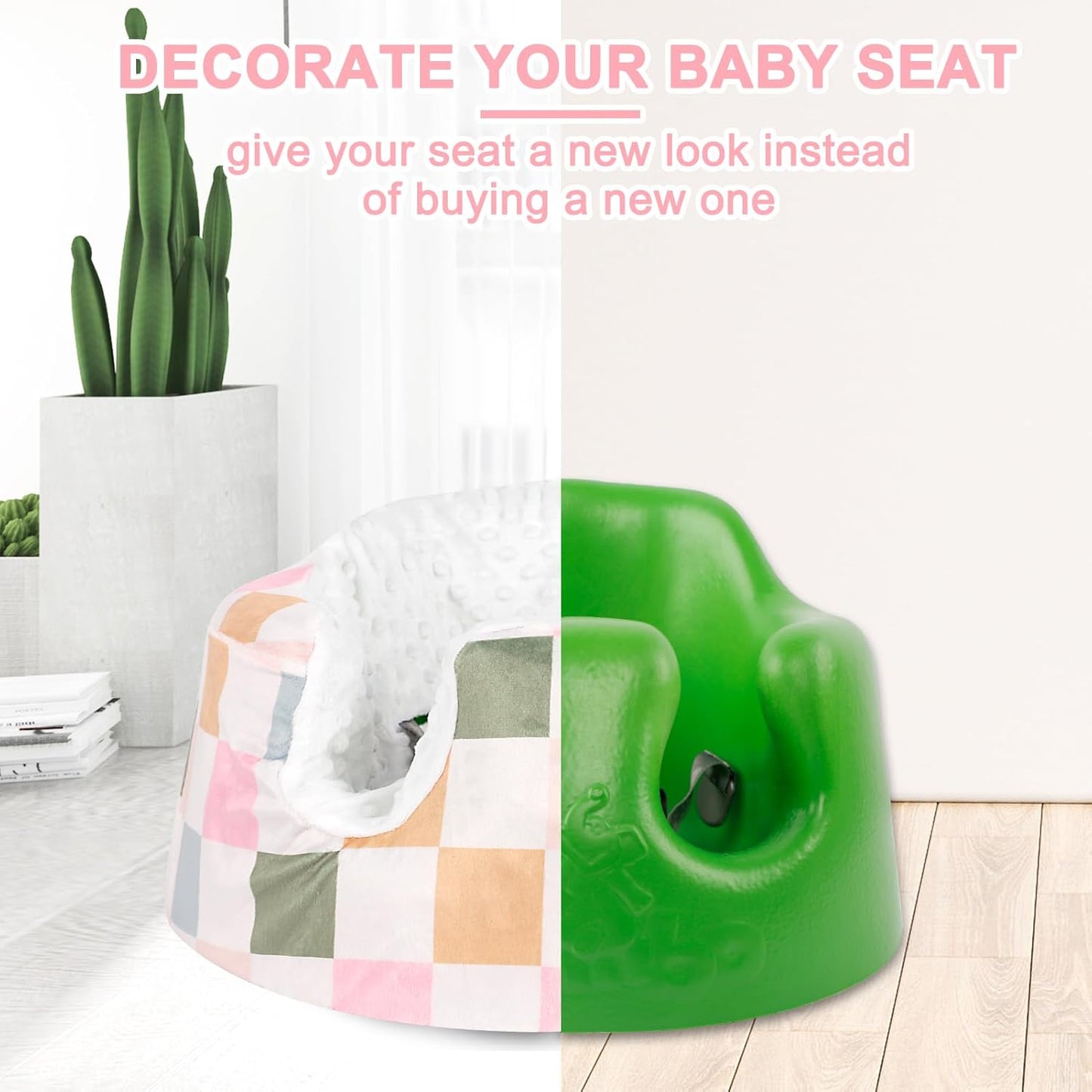 DILIMI Minky Seat Cover Compatible with Bumbo Seat, Removable Ultra Soft Comfortable Warm Seat Slipcover for Baby Girl and Boy, Colorful Checkered