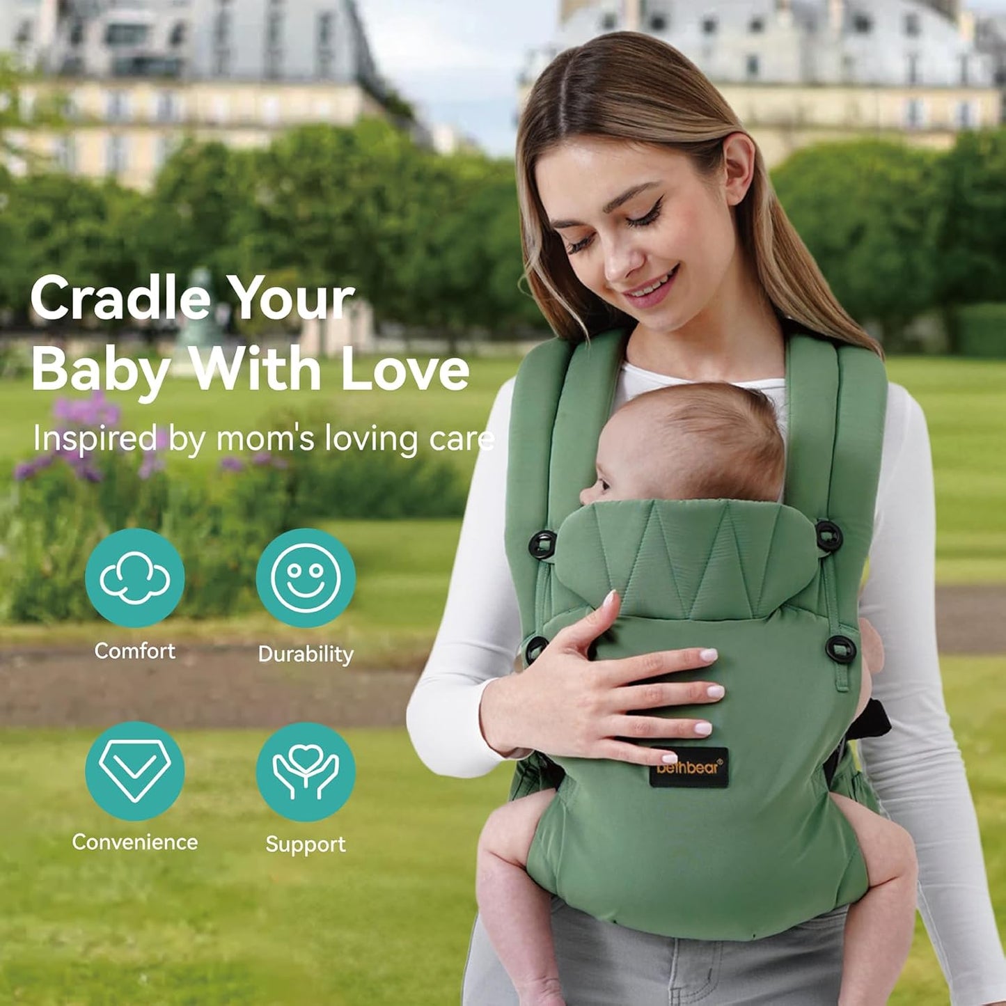 Baby Carrier Newborn to Toddler 7-45 lbs with Natural Material, Ergonomic Design,Versatile and Adjustable,Hands Free for Moms&Dads,Green