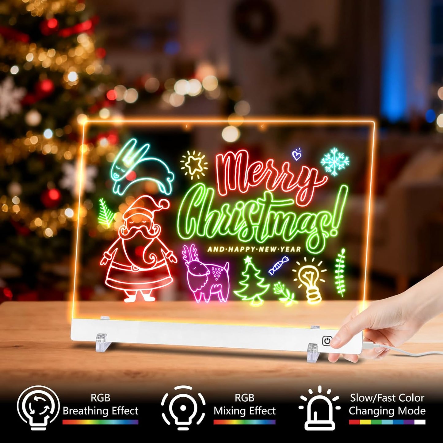 LED Note Board with Colors, Led Drawing Board for Kids, Light Up Acrylic Dry Erase Boards with Stand, Christmas & Birthday Gifts for Girls/Teens (White, 11.8" x 7.9")