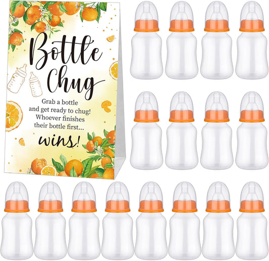 TrelaCo Bottle Chug Baby Shower Game 20 Pcs Baby Bottles Shower Favor with 1 Orange Theme Sign for Gender Reveal Party Supplies Gifts(Orange)