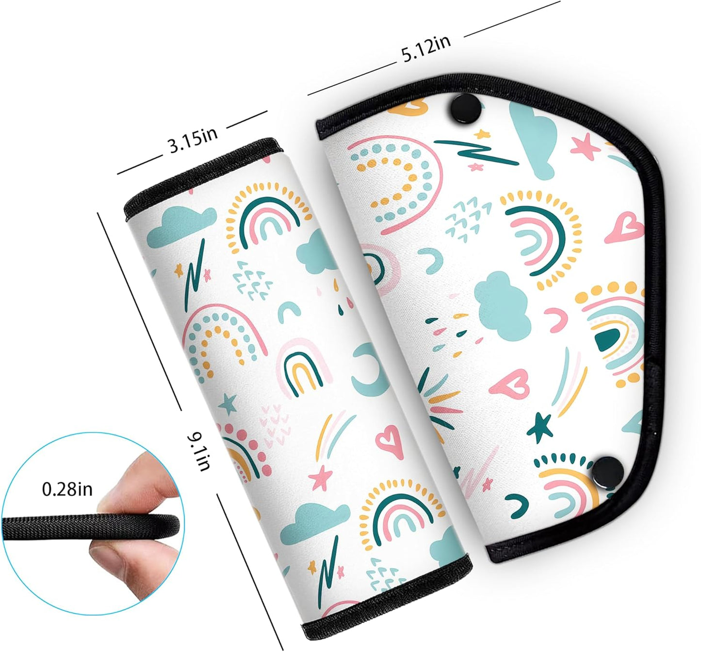 Kid'S Seat Belt Cover Pad, Neck & Abdomen Cushion For Children- Soft And Breathable Straps Cover Support For Booster Seat, Strollers, And High Chairs | Hypoallergenic Travel Accessory, Rainbow