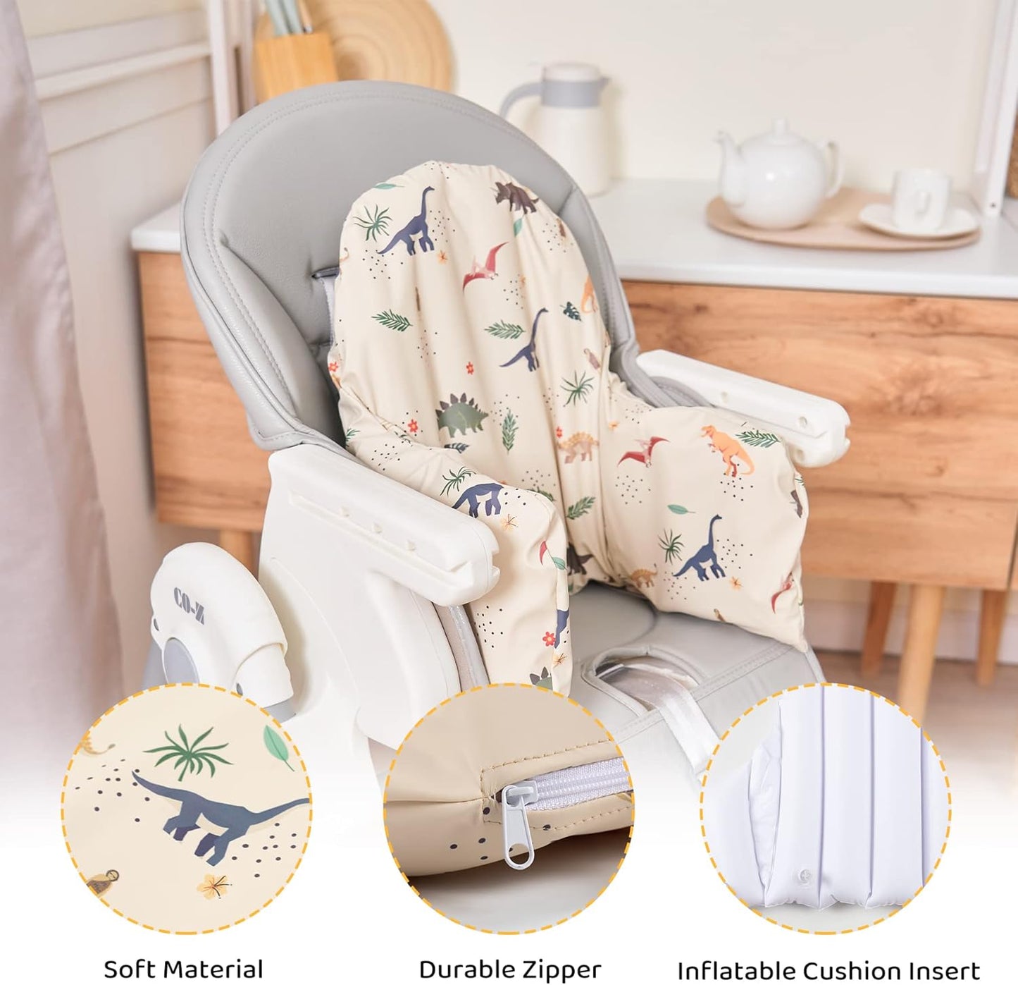 High Chair Cushion with Cover Pad for IKEA Antilop Babies Toddlers Inflatable & Reversible Built-in Inflatable Cushion