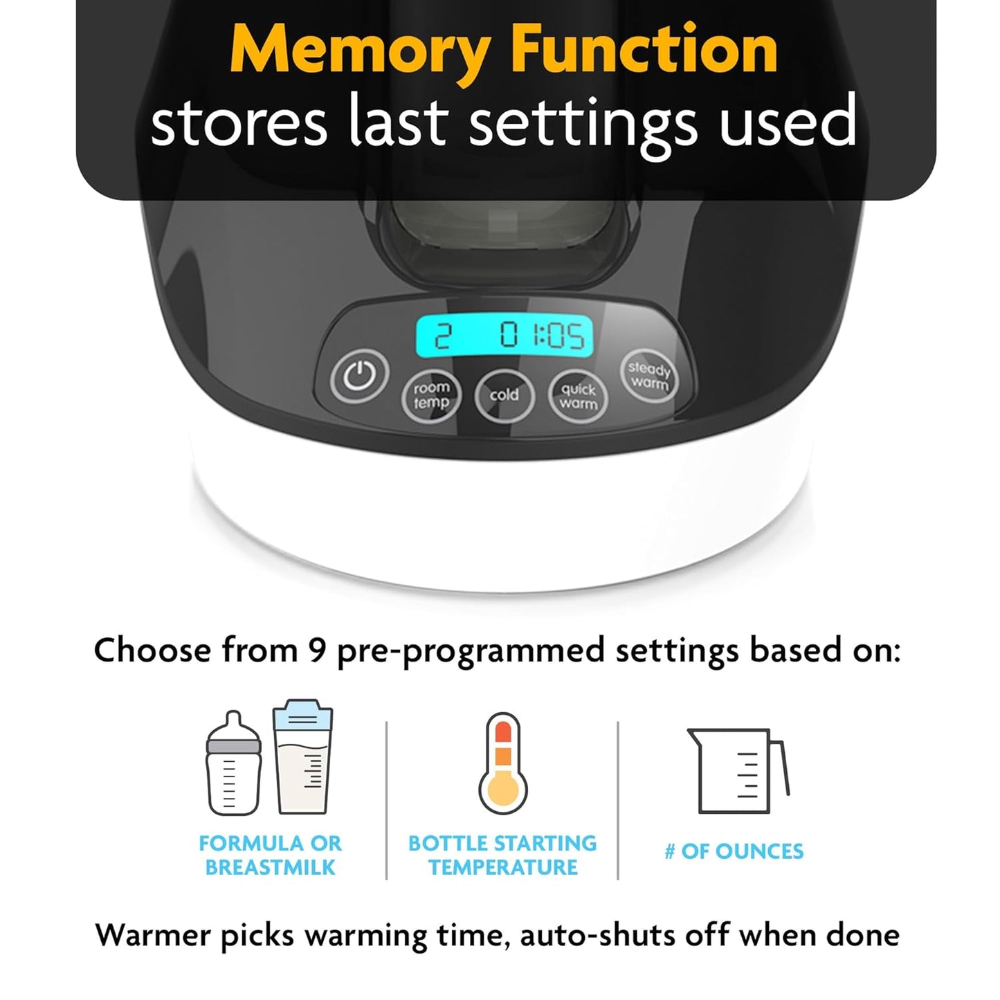 Baby Brezza Fast Baby Bottle Warmer - Baby Milk + Breastmilk Warmer Defroster – 2 Unique Temperatures for Breastmilk + Formula - Universal Fit for All Bottles, Bags + Jars
