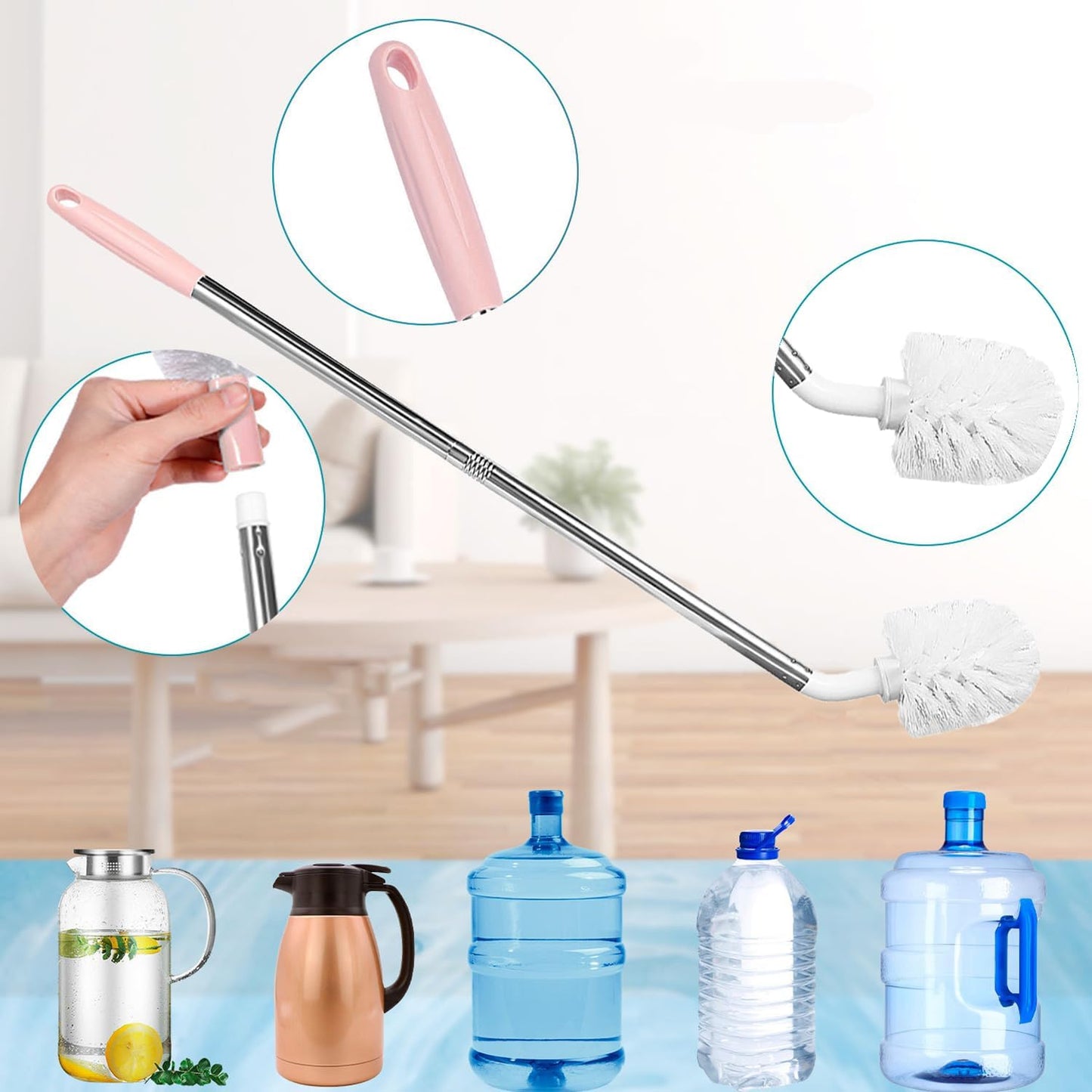 Stainless Steel Water Bucket Bottle Brush, Long Handle Scrubbing Brush, Suitable for Cleaning 1 to 5 Gallon Buckets, 25 in