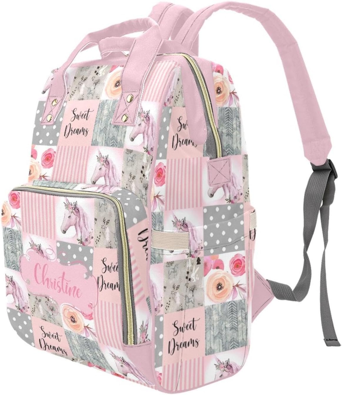 Horse Pink Personalized Diaper Bag with Custom Name – Custom Baby Tote Backpack for Mom, Unique Gift for New Parents, Baby Shower Essentials