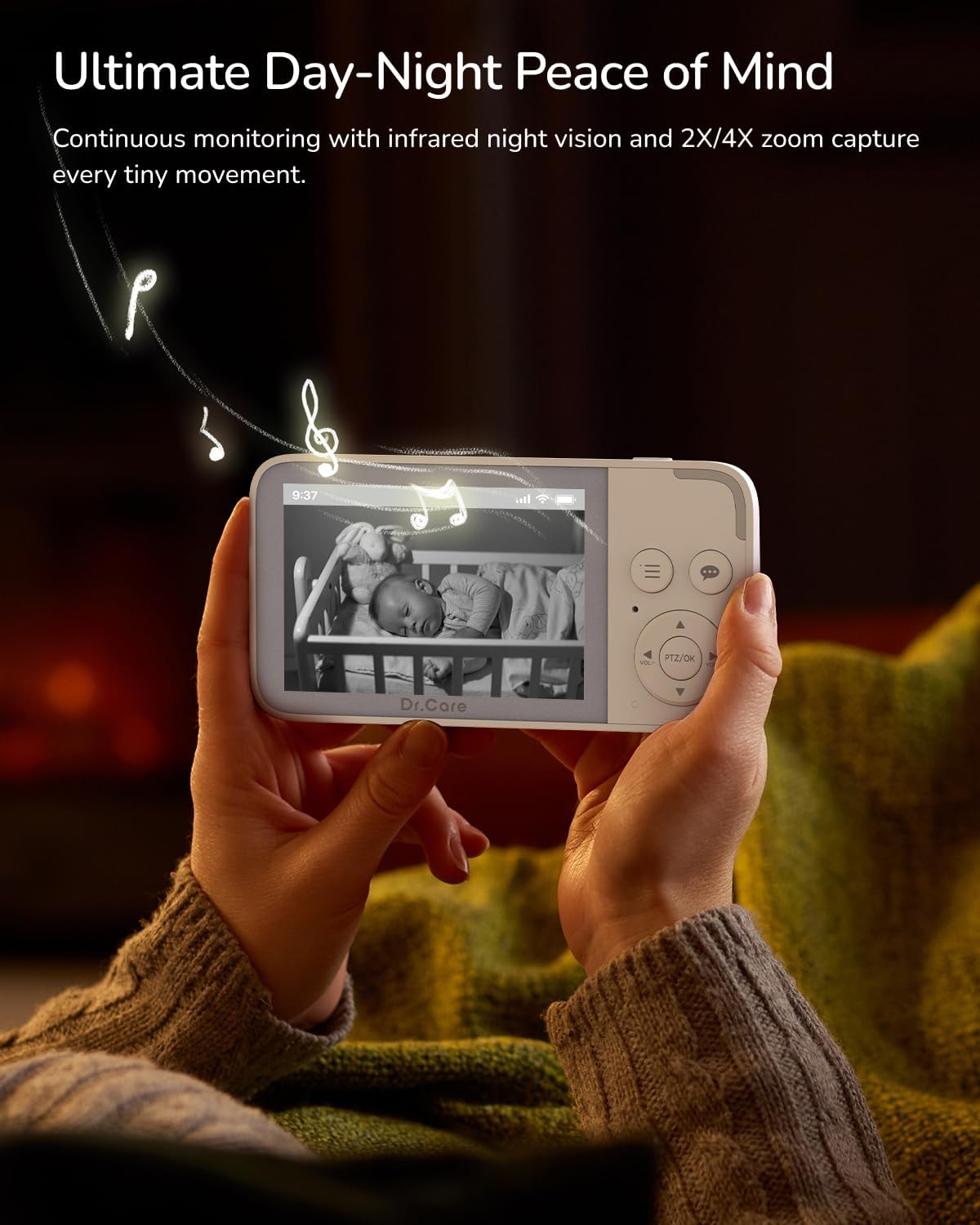 Dr.Care NeoView Video Baby Monitor -3.5” Screen, 2-Way Audio, Video Loop Recording, Night Vision, Real-Time/VOX Monitoring, Temperature Sensor, Lullabies, No Wi-Fi