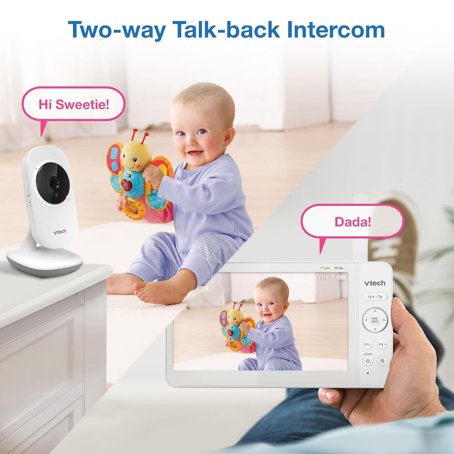 VTech Video Baby Monitor with 7" Color LCD Screen, Portable, Long Battery Life, Clear Audio/Video Quality, Secure Transmission, No Wi-Fi, 2-Way Audio, Temperature Sensor, Travel Monitor: 819 Max