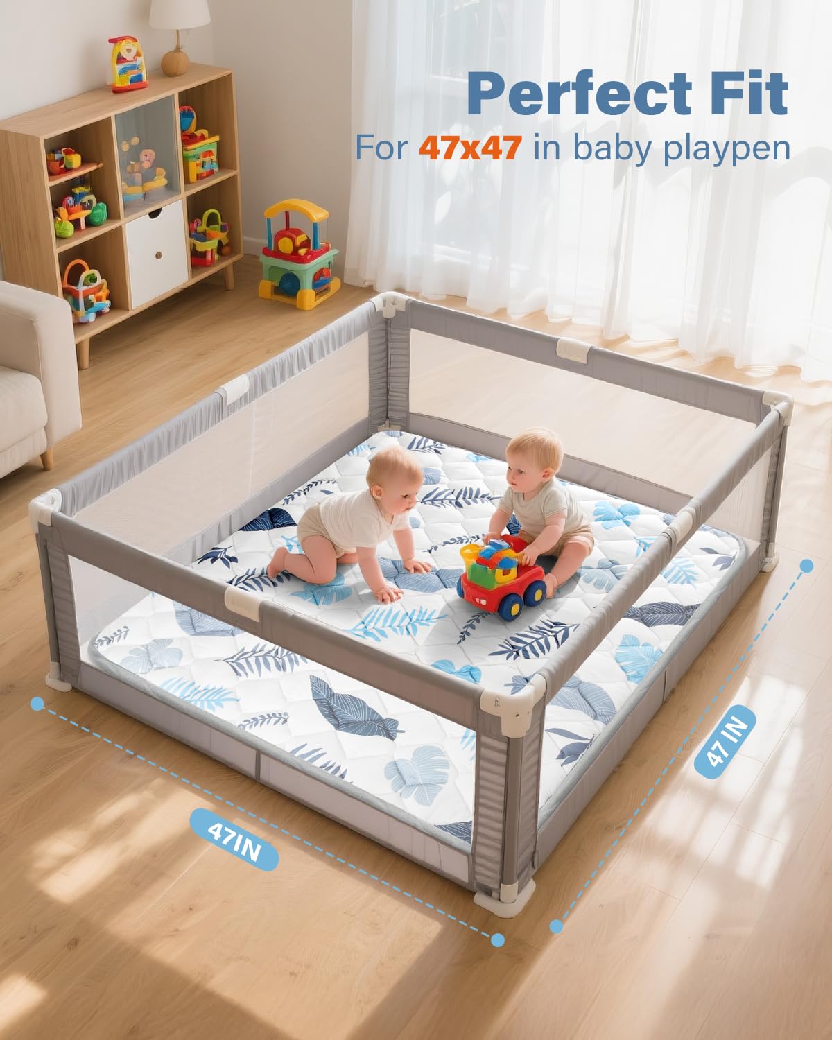 Baby Play Ma-t, Non-Slip Baby Ma-t for Floor, Soft Thicker Playpen Ma-t, Portable Playmat, Crawling Ma-t for Babies, Toddlers & Infants to Play and Learn（ 47"x47"）