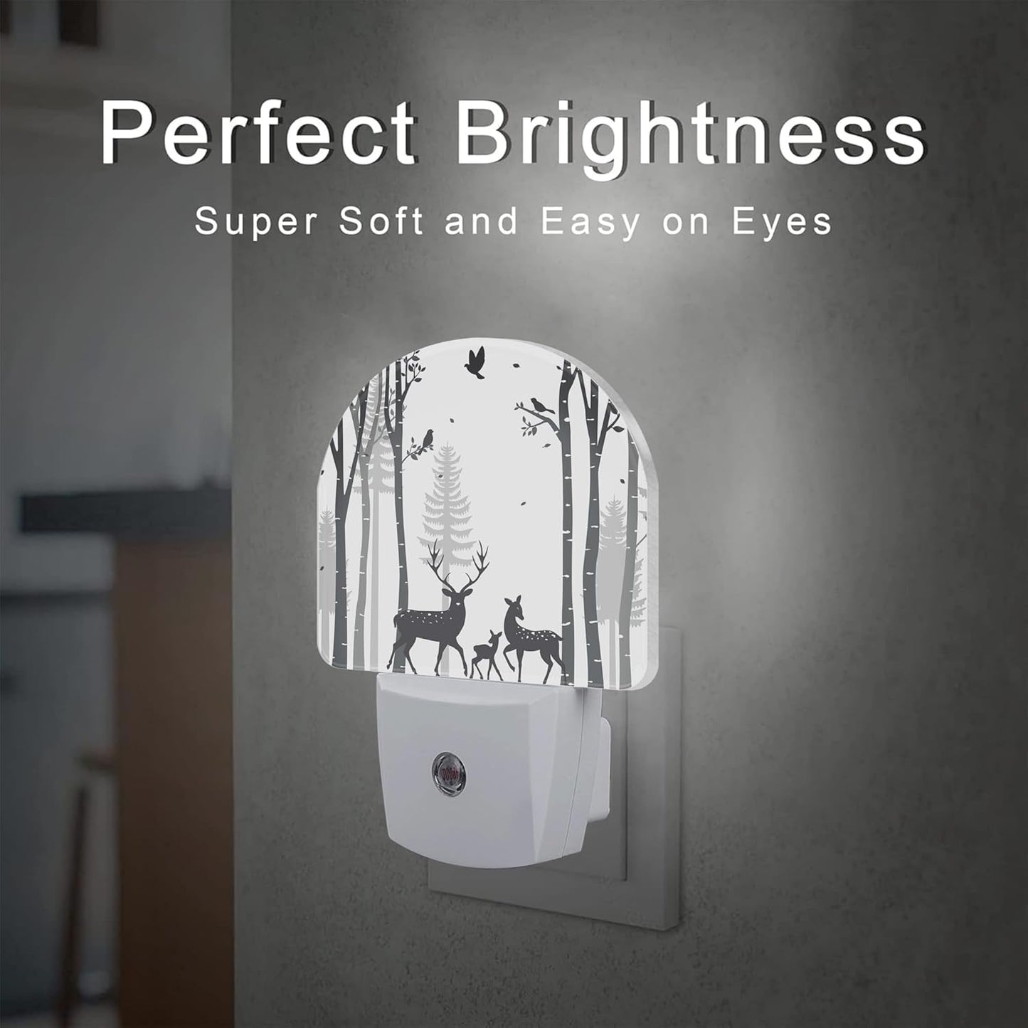 Deer in The Forest Night Light, Birch Tree with Deer Dusk to Dawn Night Light Plug in,0.5w Energy Saving Sleep Friendly NightLight for Kids Boys Girls Home Decor