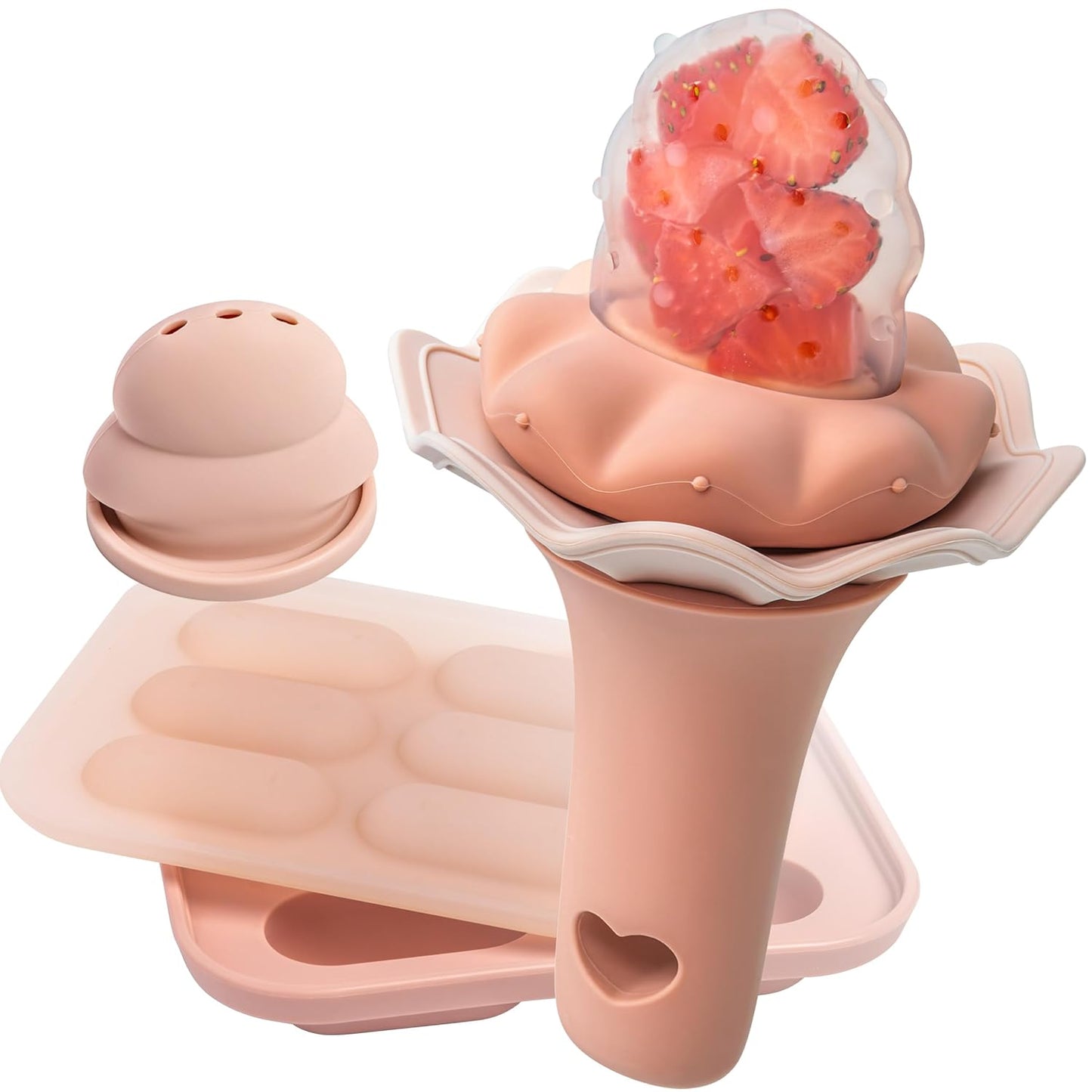 Moonkie Baby Fruit Feeder with Freezer Tray, BPA Free Silicone Food Feeder for Infant Self Feeding, Breastmilk Popsicle Molds, Mesh Feeder with Two Pouches, Baby Shower Gifts 4 Months+, 1 Pack
