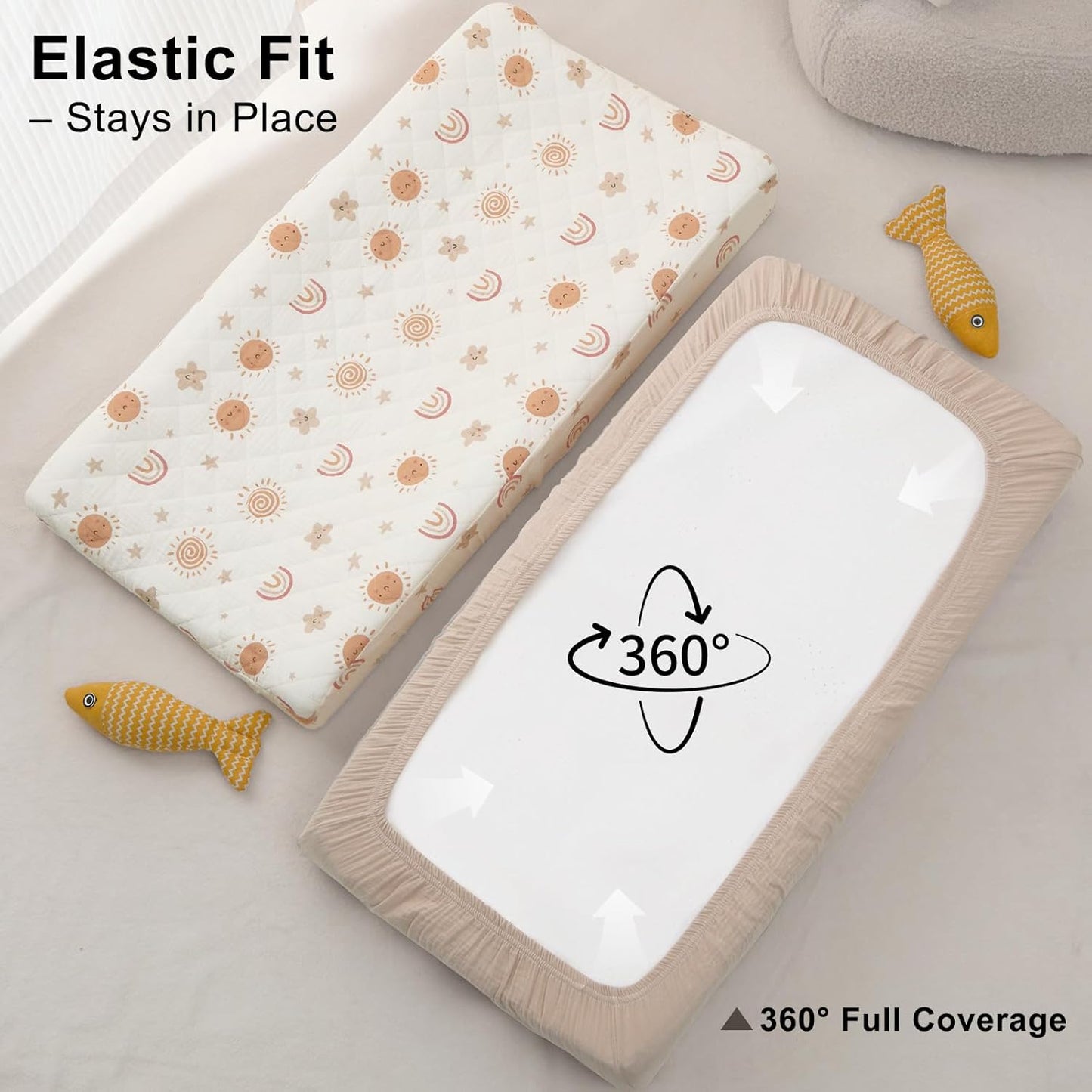 Unicorn Castle Waterproof Changing Pad Cover Muslin Changing Table Pad Cover 2 Pack Quilting for 32"x16" Baby Changing Pad Sheets Girls Boys,Brown Rainbow