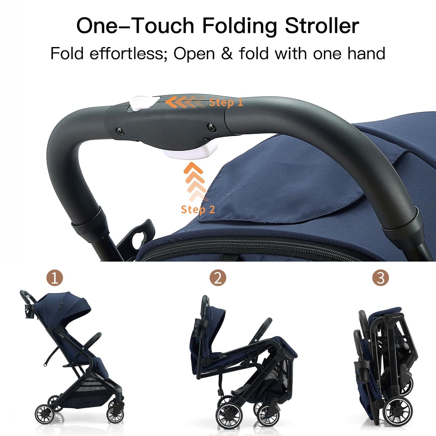 Compact Fold Baby Stroller, Lightweight Travel Toddler Stroller with One-Click Fold, Extendable UPF50+ Canopy, Cup Holder, UV Protected and Waterproof, One-Hand Folding - Blue