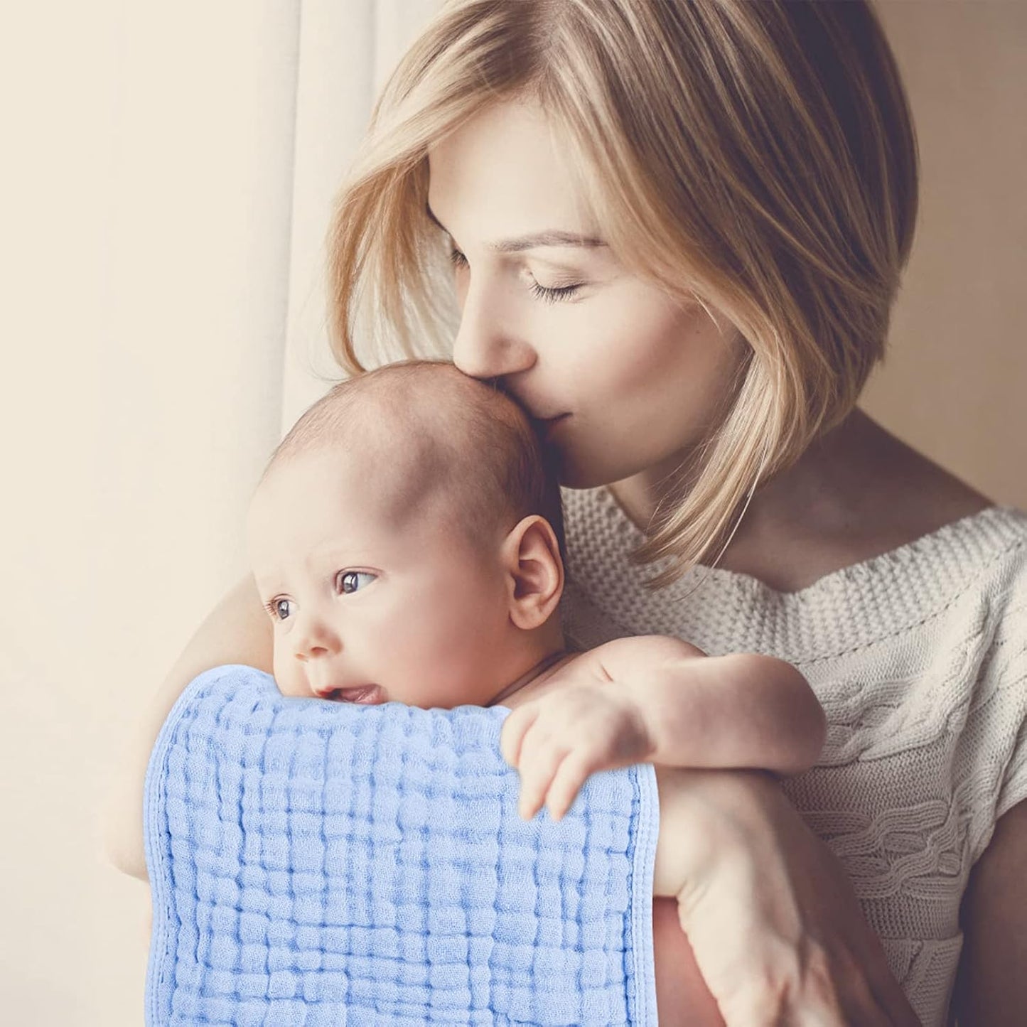 Looxii Muslin Burp Cloths 100% Cotton Muslin Cloths Large 20''x10'' Extra Soft and Absorbent 6 Pack Baby Burping Cloth for Boys and Girls (Blue)