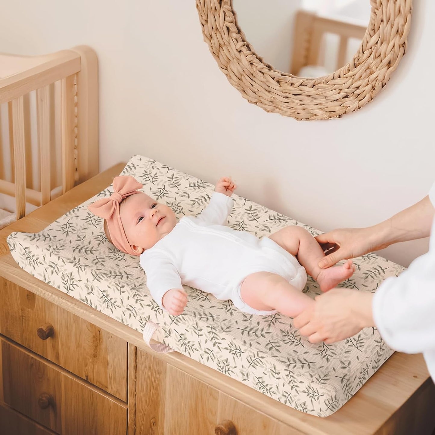 lulumoon Muslin Changing Pad Cover: 2-Pack Soft Breathable Cotton Boho Neutral Print for Baby Girls Boys - Nursery & Baby Shower