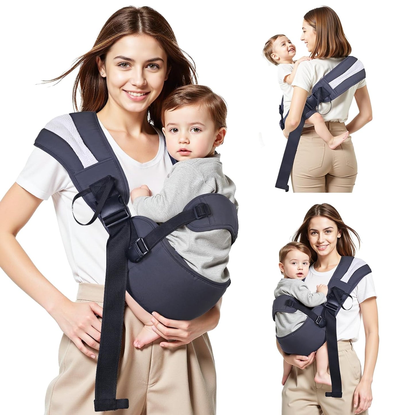Toddler Carrier Sling for Newborn to Toddler, Ring Sling Baby Carrier 15–55 lbs with Breathable & Anti-Slip Seat Cushion for Comfort, Lightweight Travel-Friendly (Dark Gray)