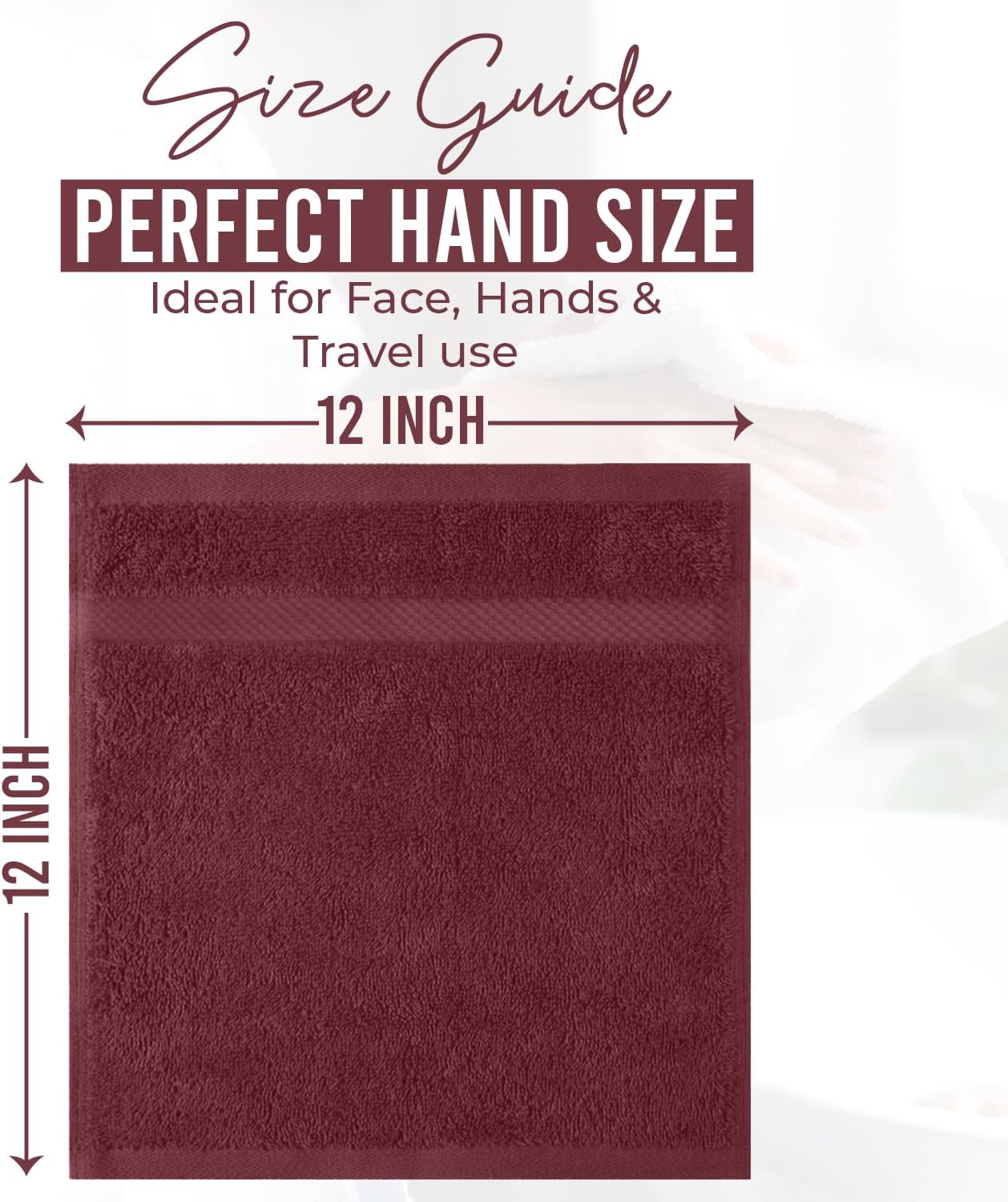 DAN RIVER 12-Pack Premium 100% Cotton Pomegranate Face Towels – Reusable Face Towel Set, Soft & Absorbent Luxury Wash Cloths for Bathroom & Body – Hand and Face Towels, 550 GSM (12x12 in)