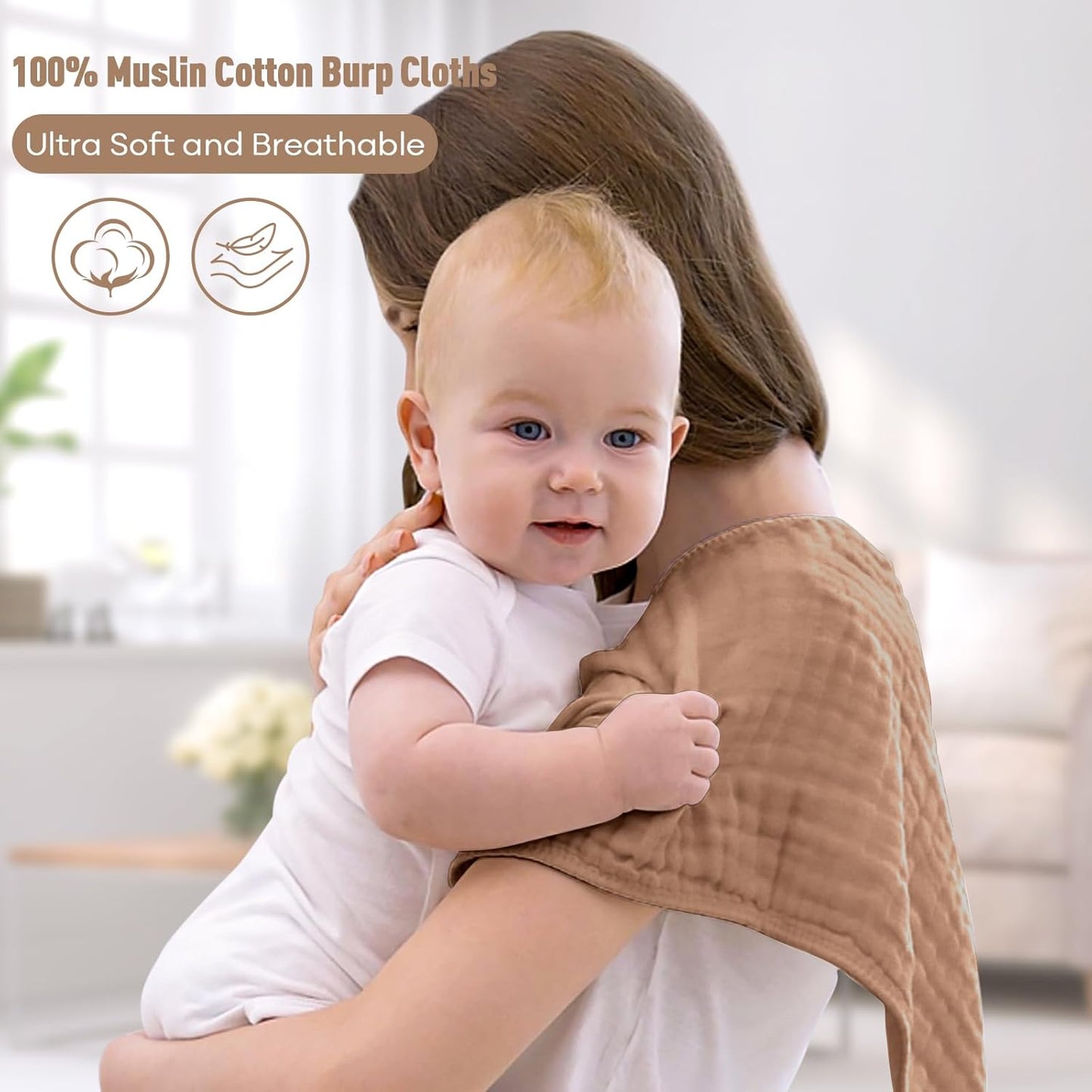 Yoofoss Muslin Burp Cloths for Baby 10 Pack 100% Organic Cotton Baby Washcloths for Boys Girls Large 20''X10'' Super Soft and Absorbent Gradient Brown