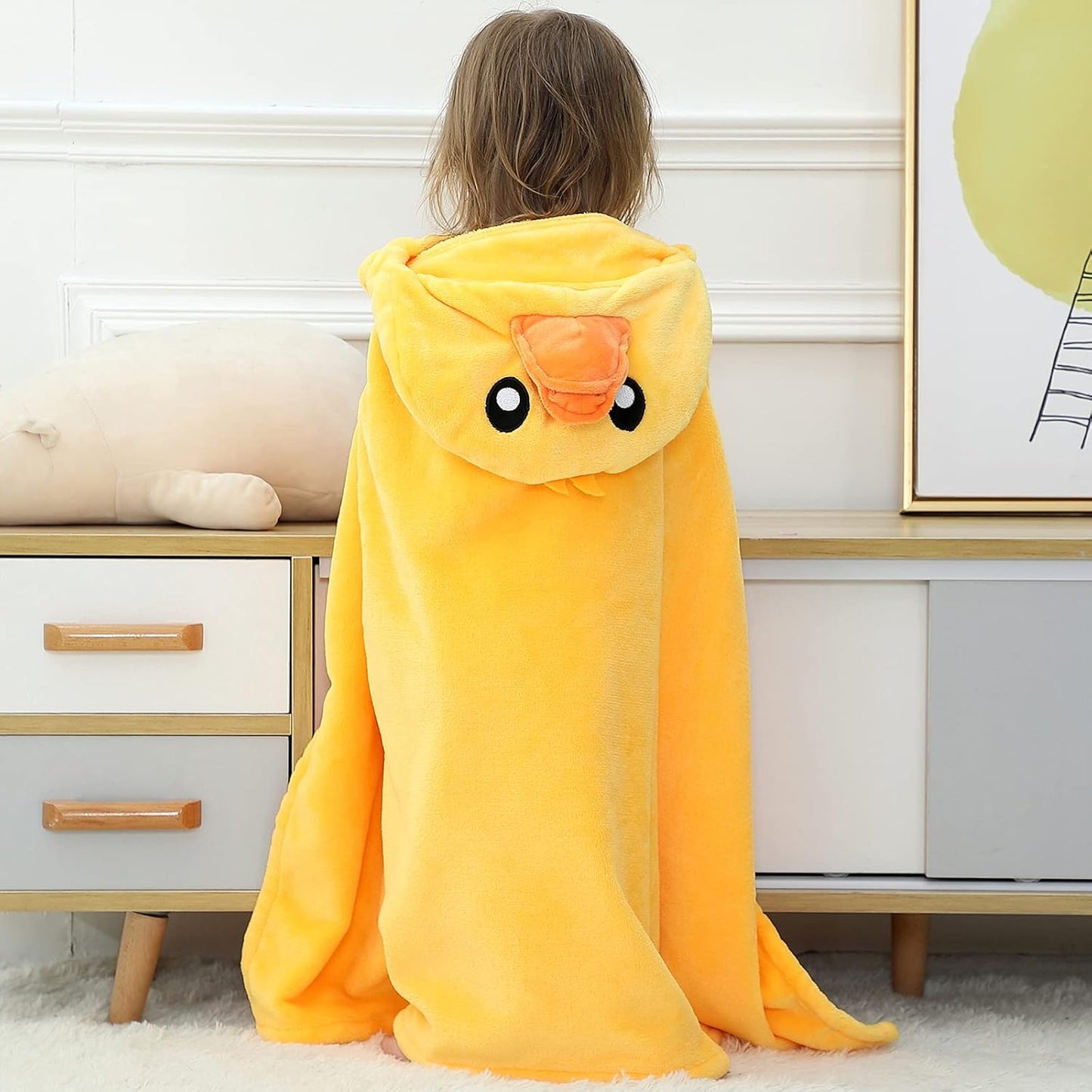 Wearable Blanket Hoodie for Kids Toddlers Hooded Towels Soft Cozy Flannel Wearable Throw Blanket Hoodie for Boys Girls Birthday Gifts (Duck 50 * 40)