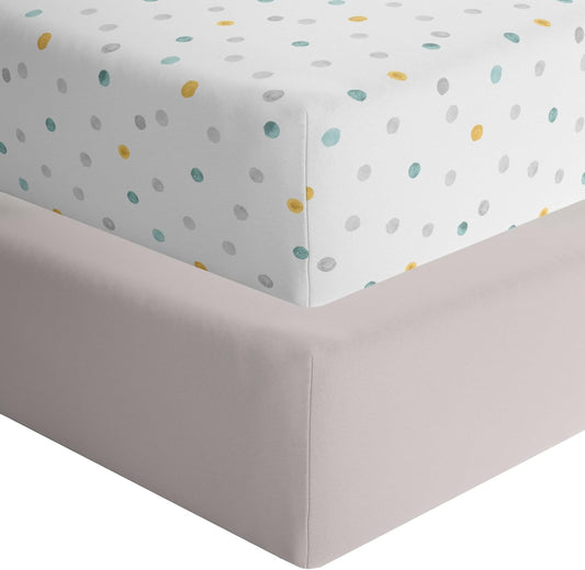 Featherhead™ 2-Pack Fitted Crib Sheets - 100% Cotton - 52" x 28" x 9" for Standard Crib and Toddler Mattress (Jersey Grey Polka)