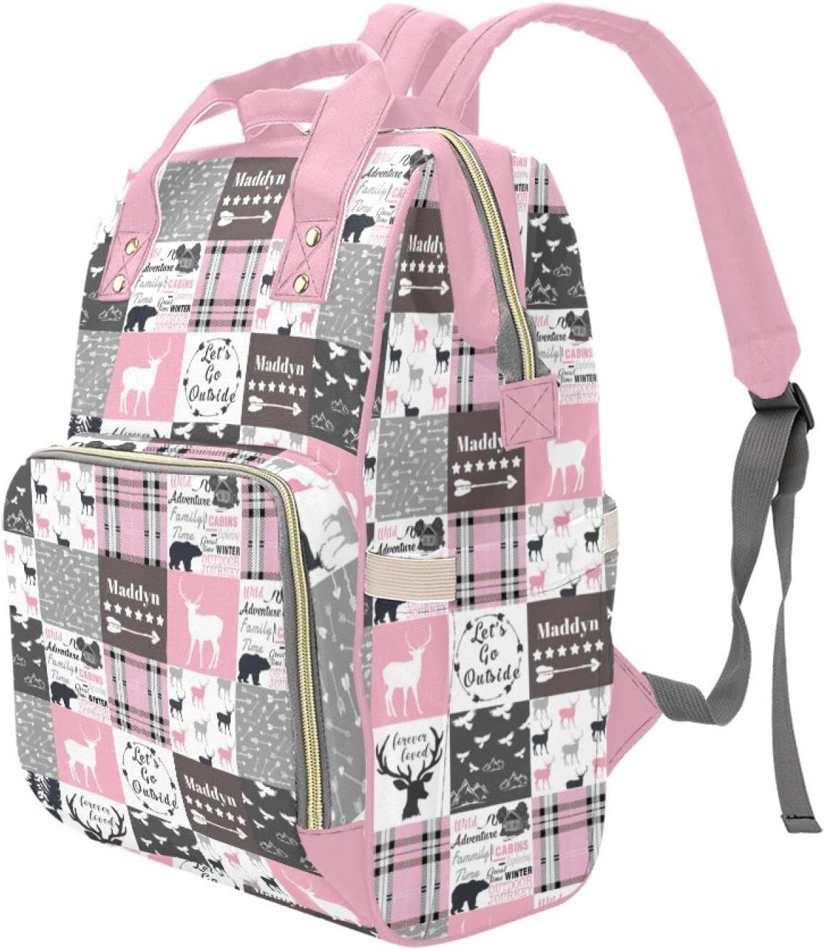 Woodland Pink Personalized Diaper Bag with Custom Name – Custom Baby Tote Backpack for Mom, Unique Gift for New Parents, Baby Shower Essentials