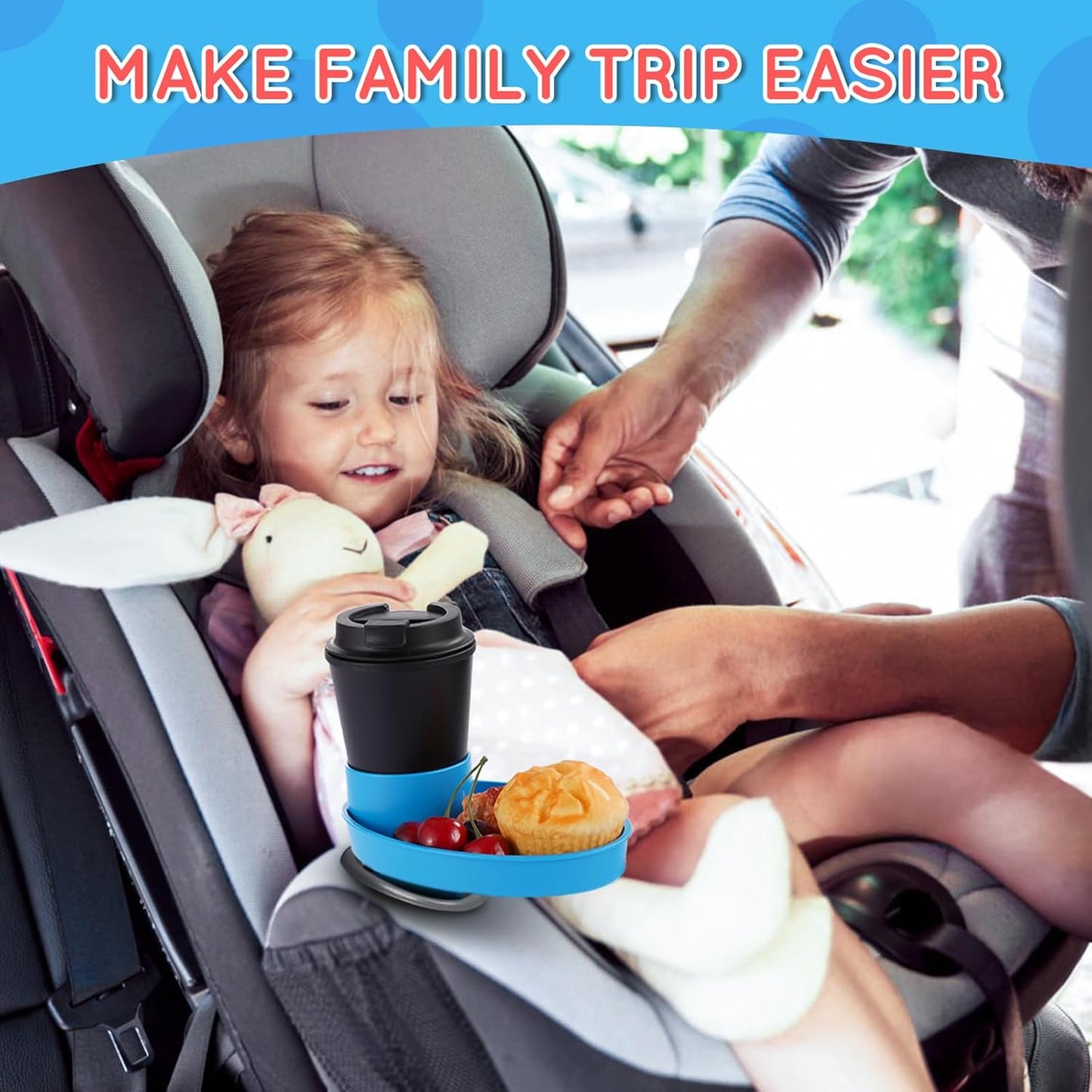 Car Seat Tray - Easily Expands Snack Tray Cup Holder Tray into 360° Cup & Travel Tray for Kids Car Seat, Booster, and Stroller (Blue)