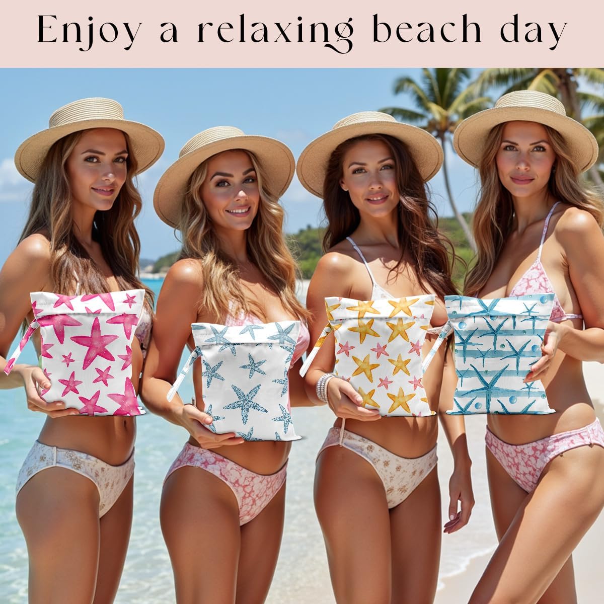 4 Pack Wet Bag for Swimsuit, Beach Travel Essentials Wet Dry Bag, for Sunscreen Toiletry Dirty Clothes Yoga Gym Diaper, Friend Summer Beach Vacation Gifts. starfish